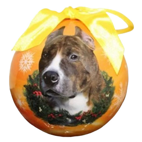 Sophisticated E S Pets Pitt Bull Brindle White Christmas Ball Ornament Excellent