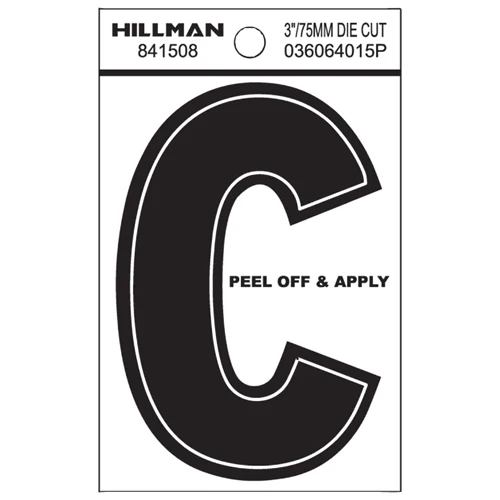 Carefully Designed Hillman 3 in. Black Vinyl Die Cut Peel Off Sticker Letter C Eco-Friendly