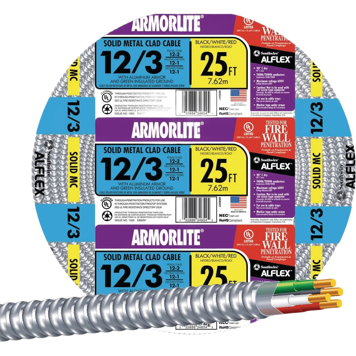 First-Class Southwire 25' 12 3 MC Aluminum Armored Cable Versatile