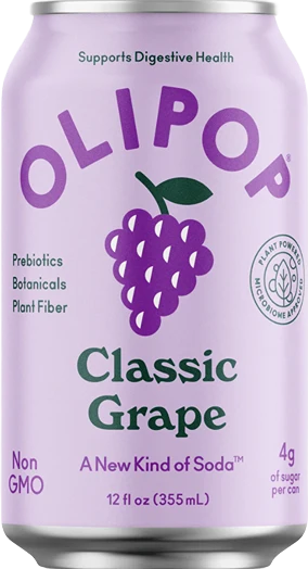 First-Class Olipop Classic Grape Prebiotic Soda 12 oz. Excellent