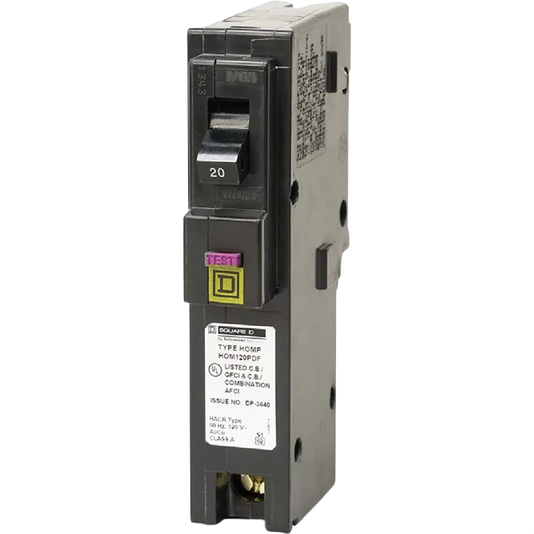 Artisan Square D Homeline 20A Single-Pole CAFCI Plug-On Neutral Dual Function Circuit Breaker Dependable