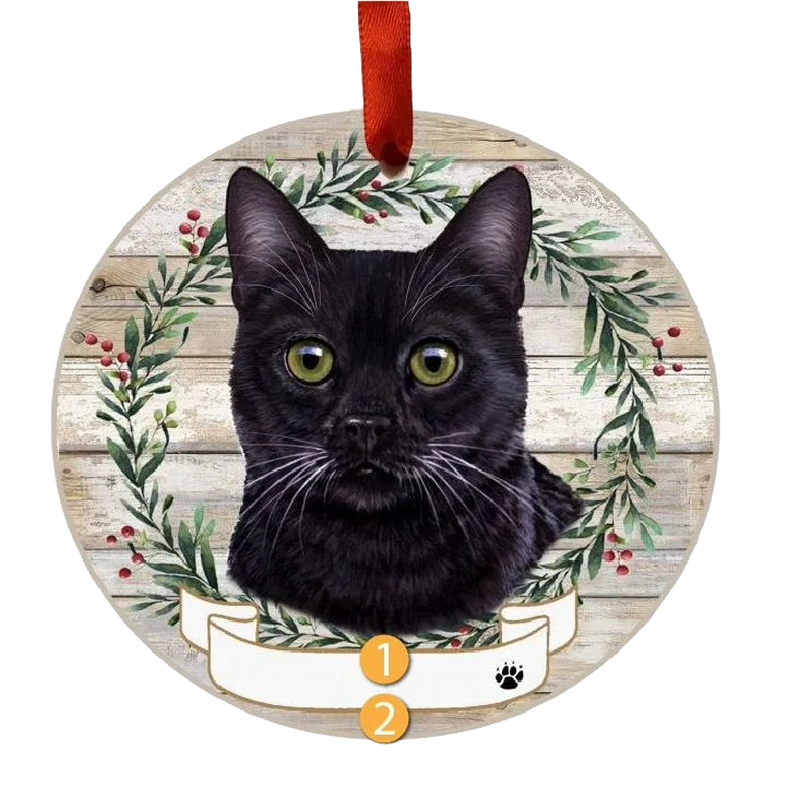 Enhanced E S Pets Personalized Black Cat Face Wreath Ornament Consistent