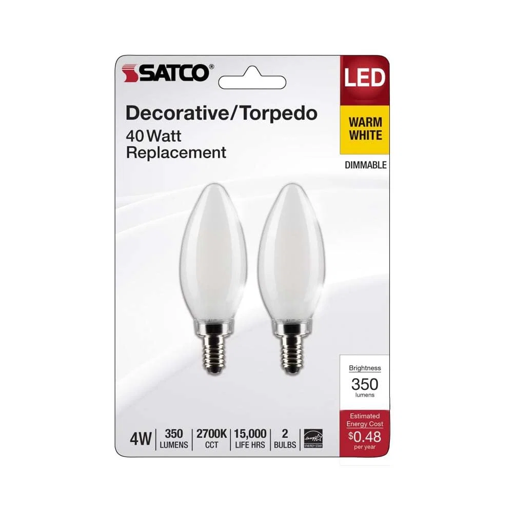 Recyclable Satco 4.5 Watt B11 LED Frosted Candelabra Base 2-Pack Convenient