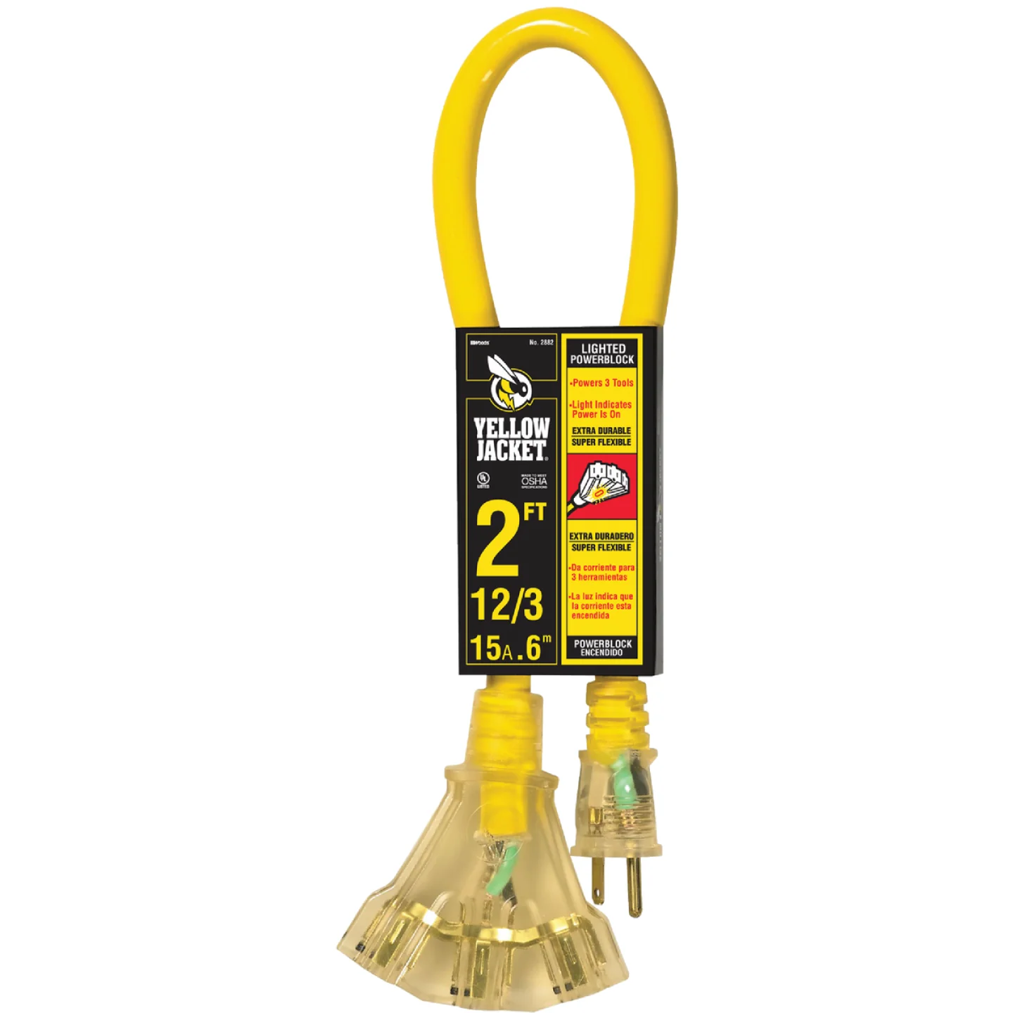 Pure Yellow Jacket 12 3 Contractor Grade Power Block Extension Cord 2 ft. Trendy