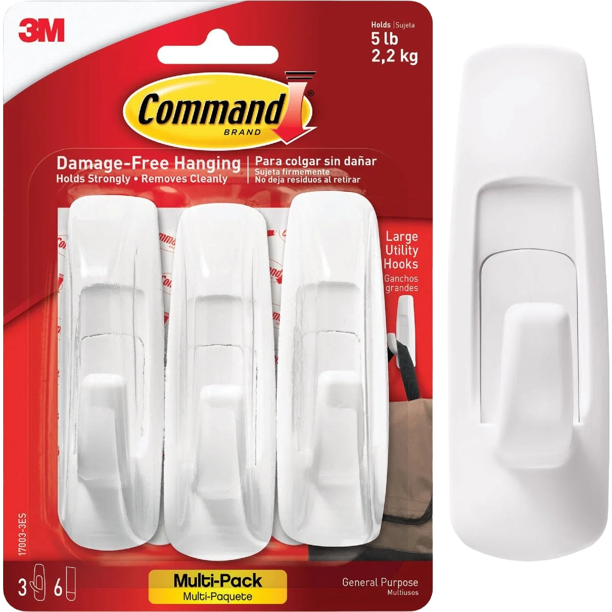 Fine Crafted 3M Command Large Utility Adhesive Hook 3-Pack Environmentally Friendly