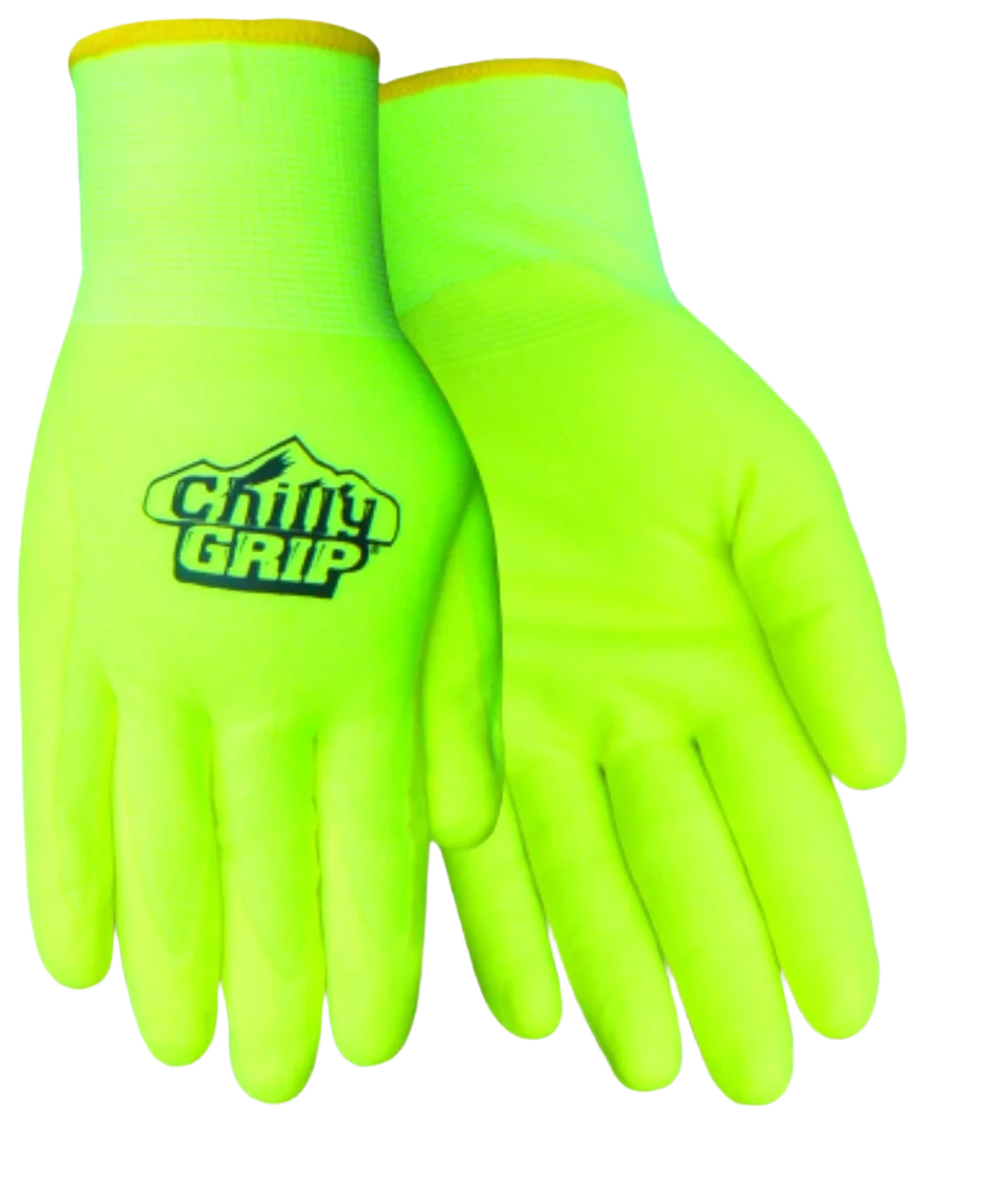 Convenient Red Steer Large Bright Yellow Chilly Grip Water Resistant Work Gloves Lightweight