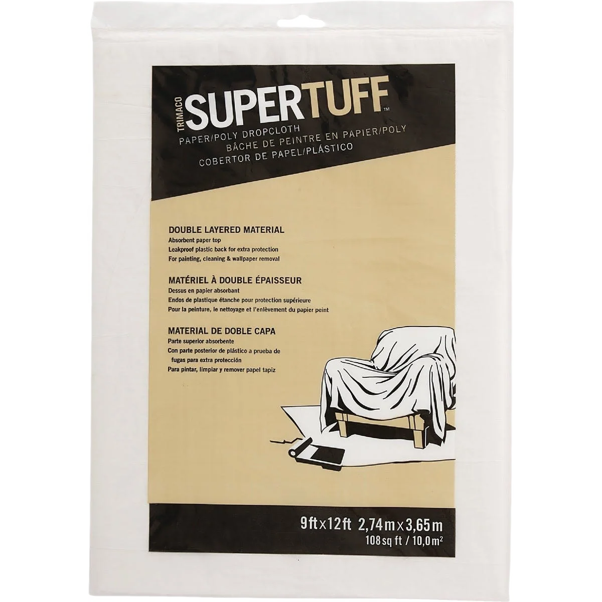 Fast Trimaco SuperTuff White 2-Ply Paper Poly Drop Cloth 9 x 12 ft. Powerful