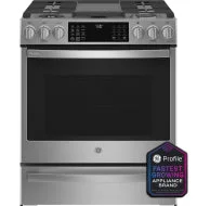 Convenient GE Profile™ 30 Smart Slide-In Front-Control Gas Fingerprint Resistant Range with No Preheat Air Fry Consistent