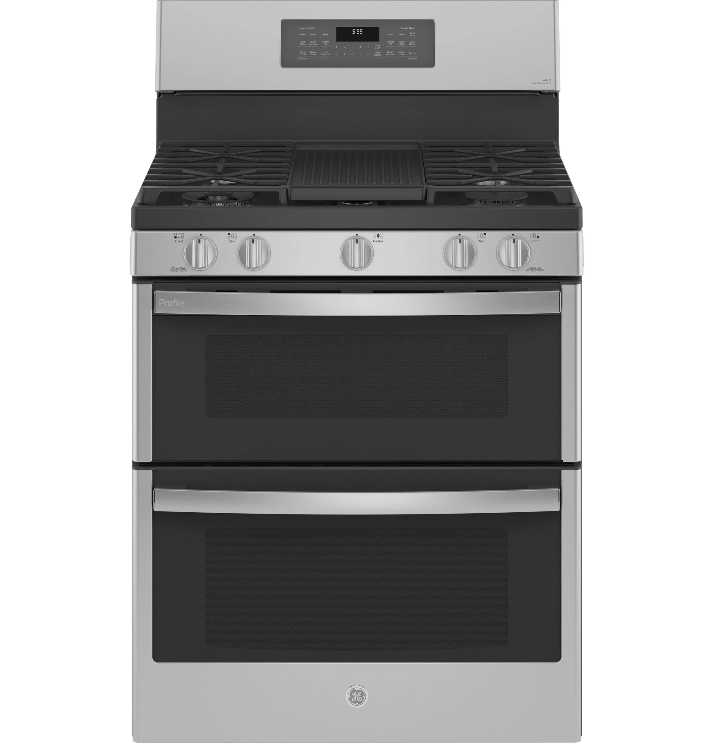 Exclusive GE Profile™ 30 -Standing Gas Double Oven Convection Fingerprint Resistant Range with No Preheat Air Fry Expertly Made