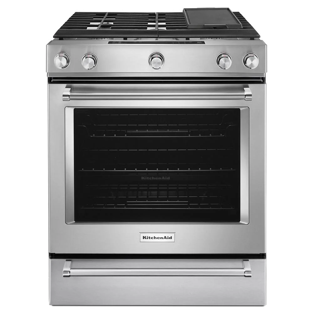 Enhanced 30-Inch 5 Burner Gas Convection Slide-In Range with Baking Drawer Efficient