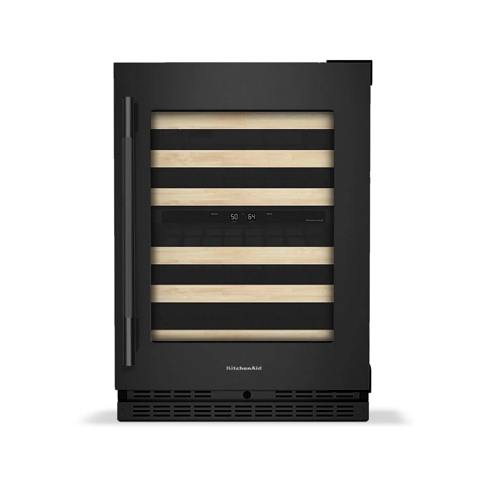 Durable 24-Inch Undercounter Wine Cellar with 46-Bottle Capacity and Wood-Front Racks in Black Ore Premium