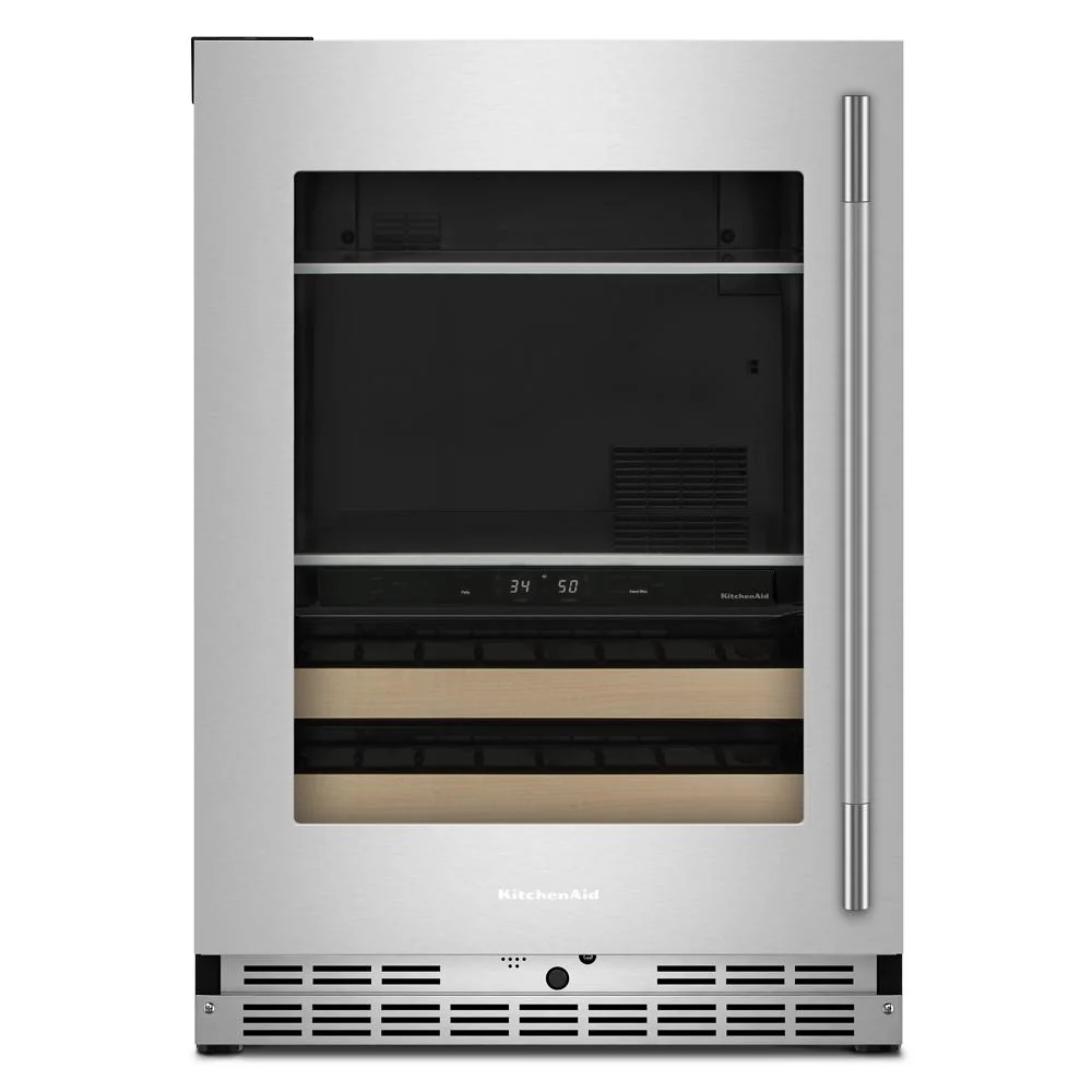 Artisan 4.8 Cu. Ft. 24-Inch Beverage Center with 14-Wine Bottle Capacity and Wood-Front Racks in Stainless Steel with PrintShield® Finish Classic