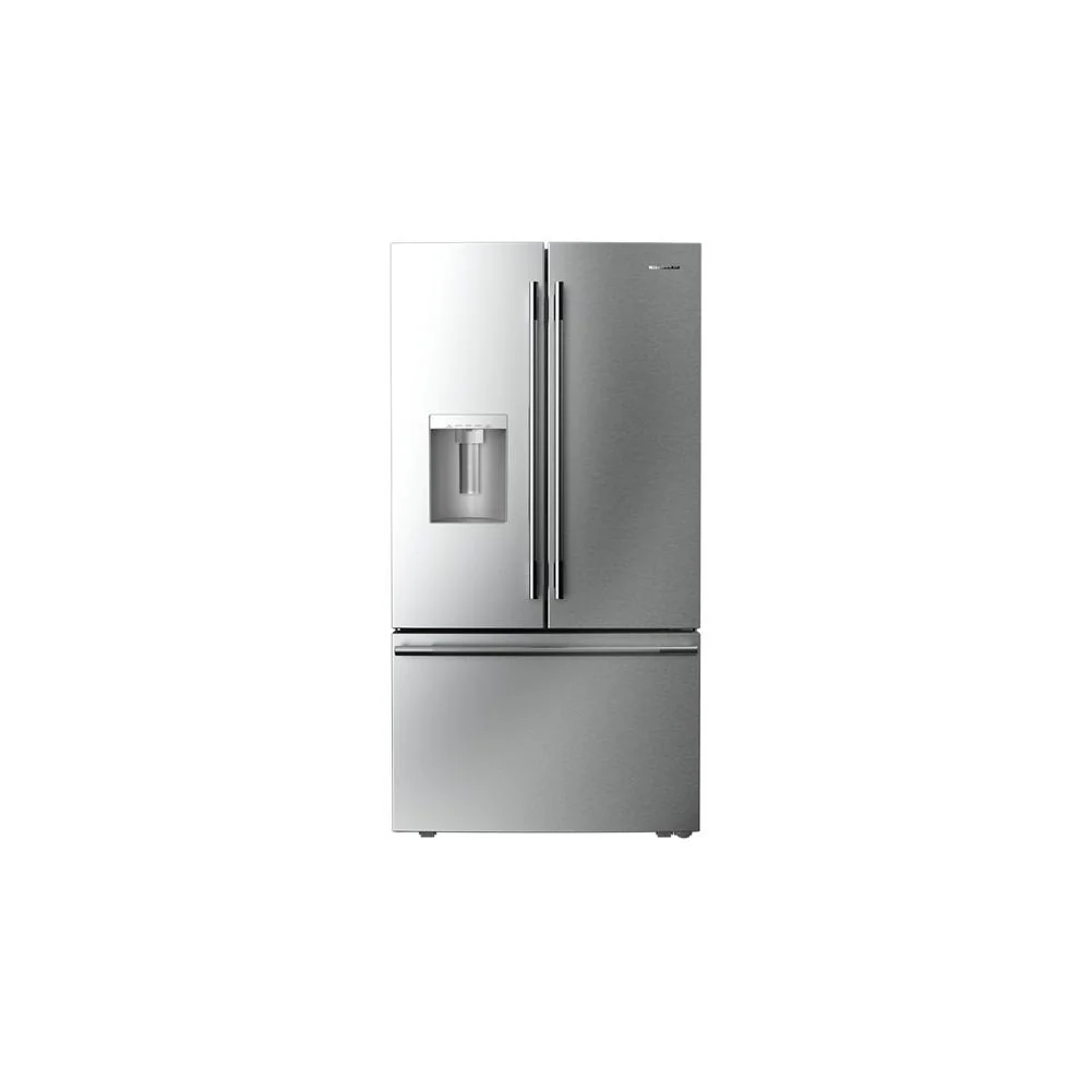 High-Performance 30 Cu. Ft. 36-Inch French Door Refrigerator with Exterior Water and Ice Dispenser and Wood-Look Sliding Tray in PrintShield® Finish Flexible