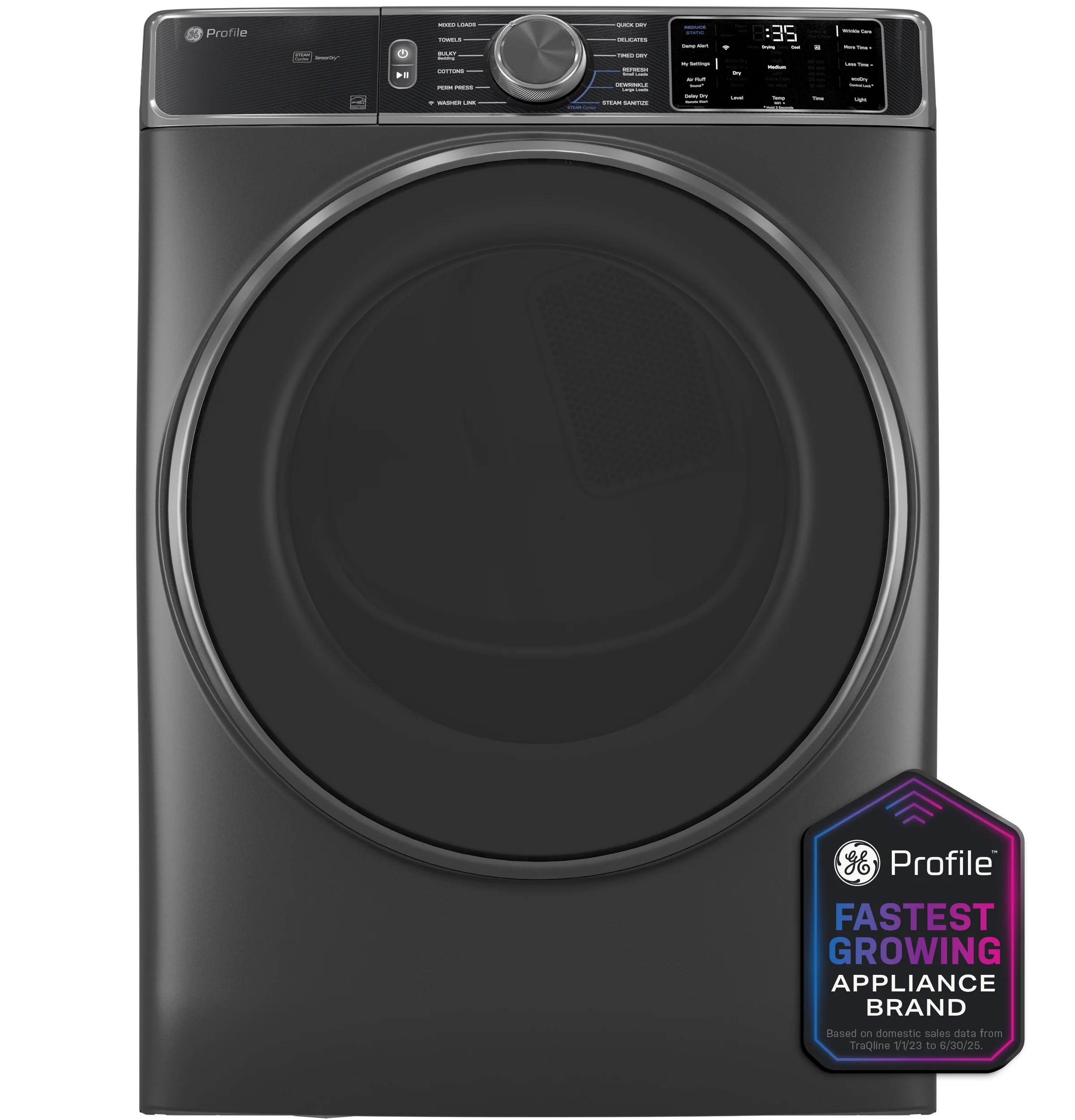 Responsible GE Profile™ ENERGY STAR® 7.8 cu. ft. Capacity Smart Front Load Electric Dryer with Steam and Sanitize Cycle Comfortable