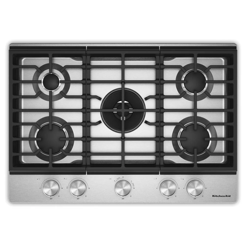 Lightweight KitchenAid® 30 in. Gas Cooktop with 5 Burners and Integrated Wok Grate Pure