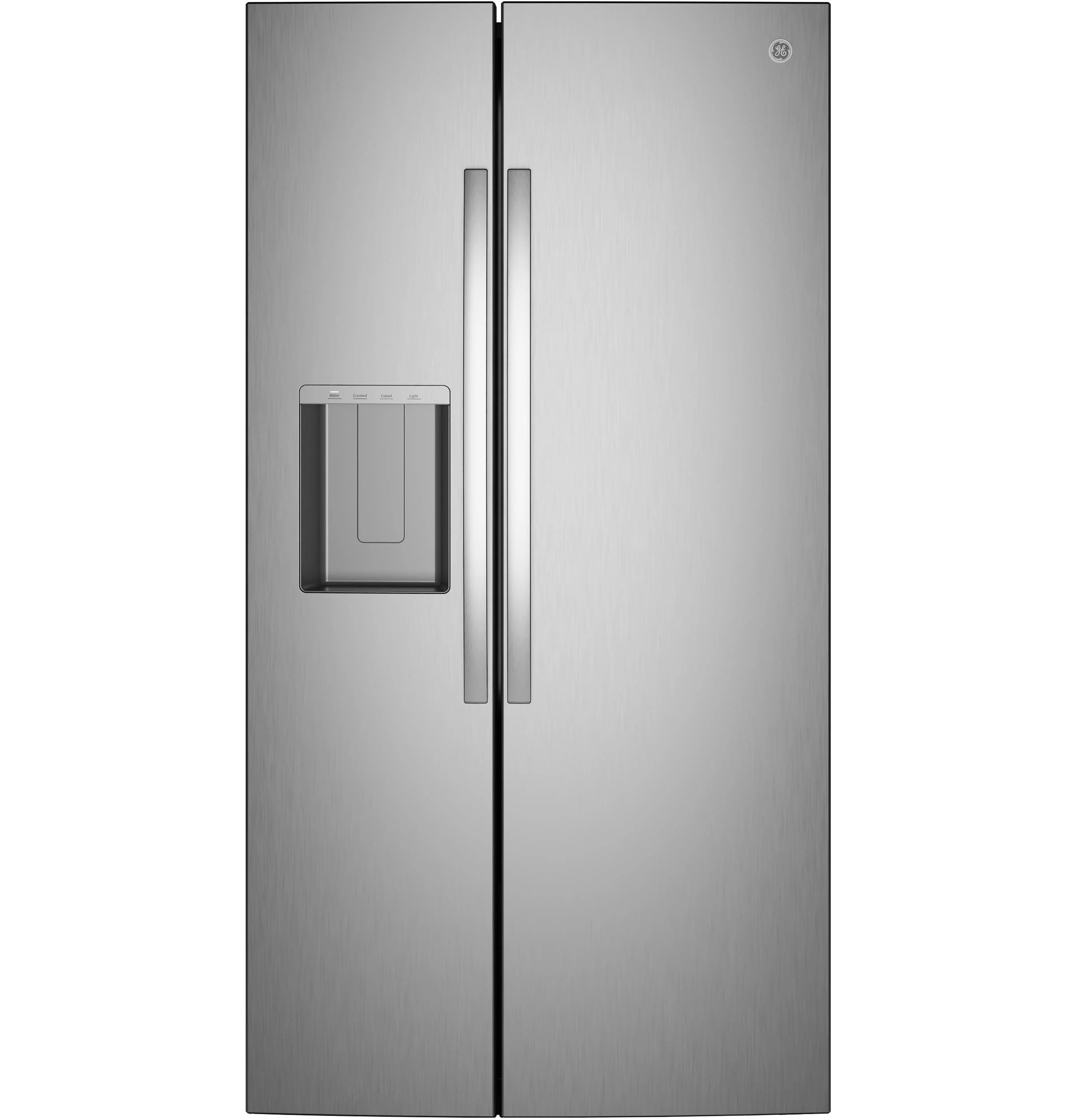 Functional GE® ENERGY STAR® 23.6 Cu. Ft. Counter-Depth Side-By-Side Refrigerator with Extra Tall Dispenser and In-Door Icemaker Stylish