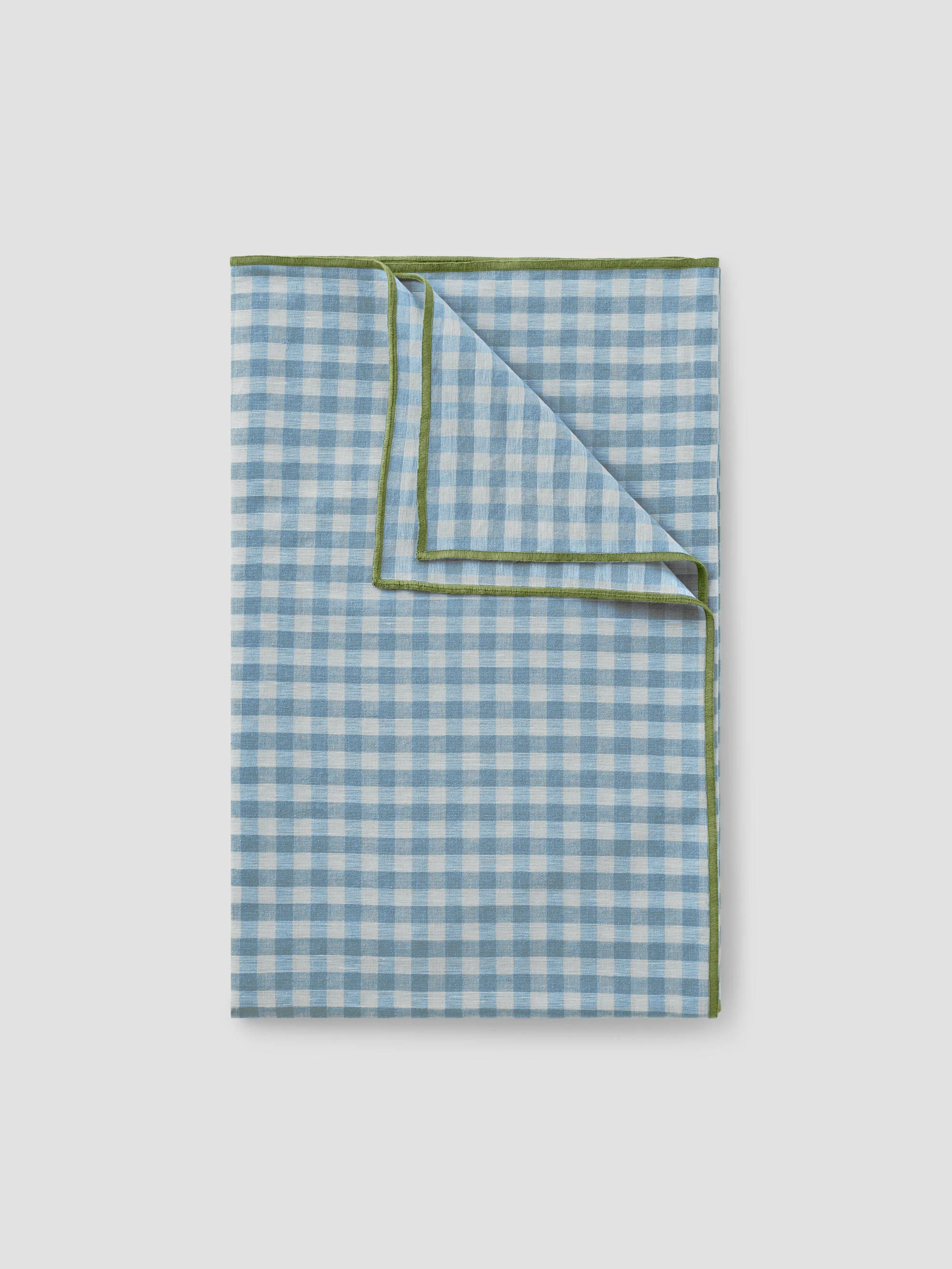 Green Warm Blue Gingham Linen Table Runner Professional