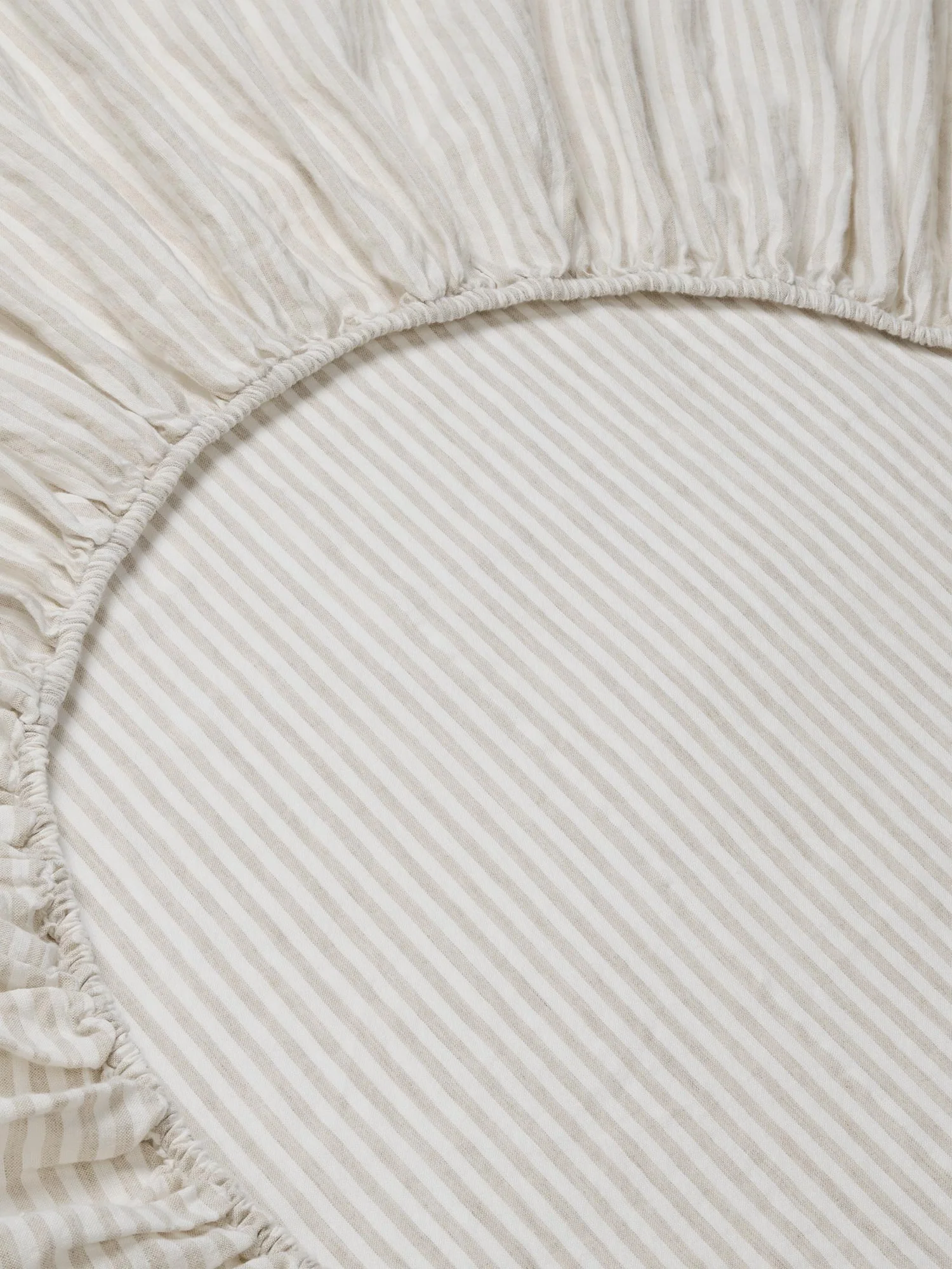 Efficient Oatmeal Stripe Linen Fitted Sheet Breathable
