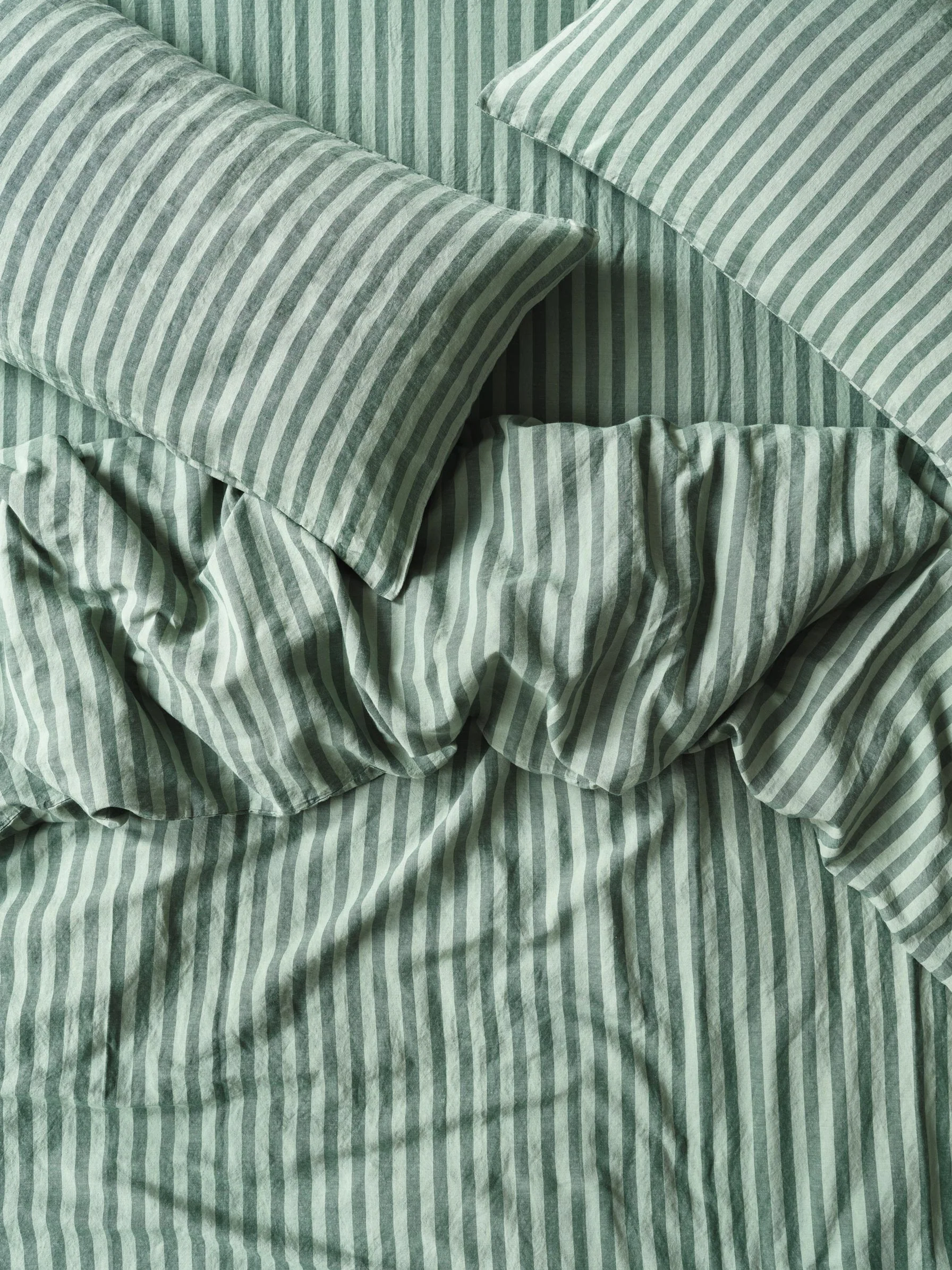 Trendy Pine Green Pembroke Stripe Linen Duvet Cover Enhanced