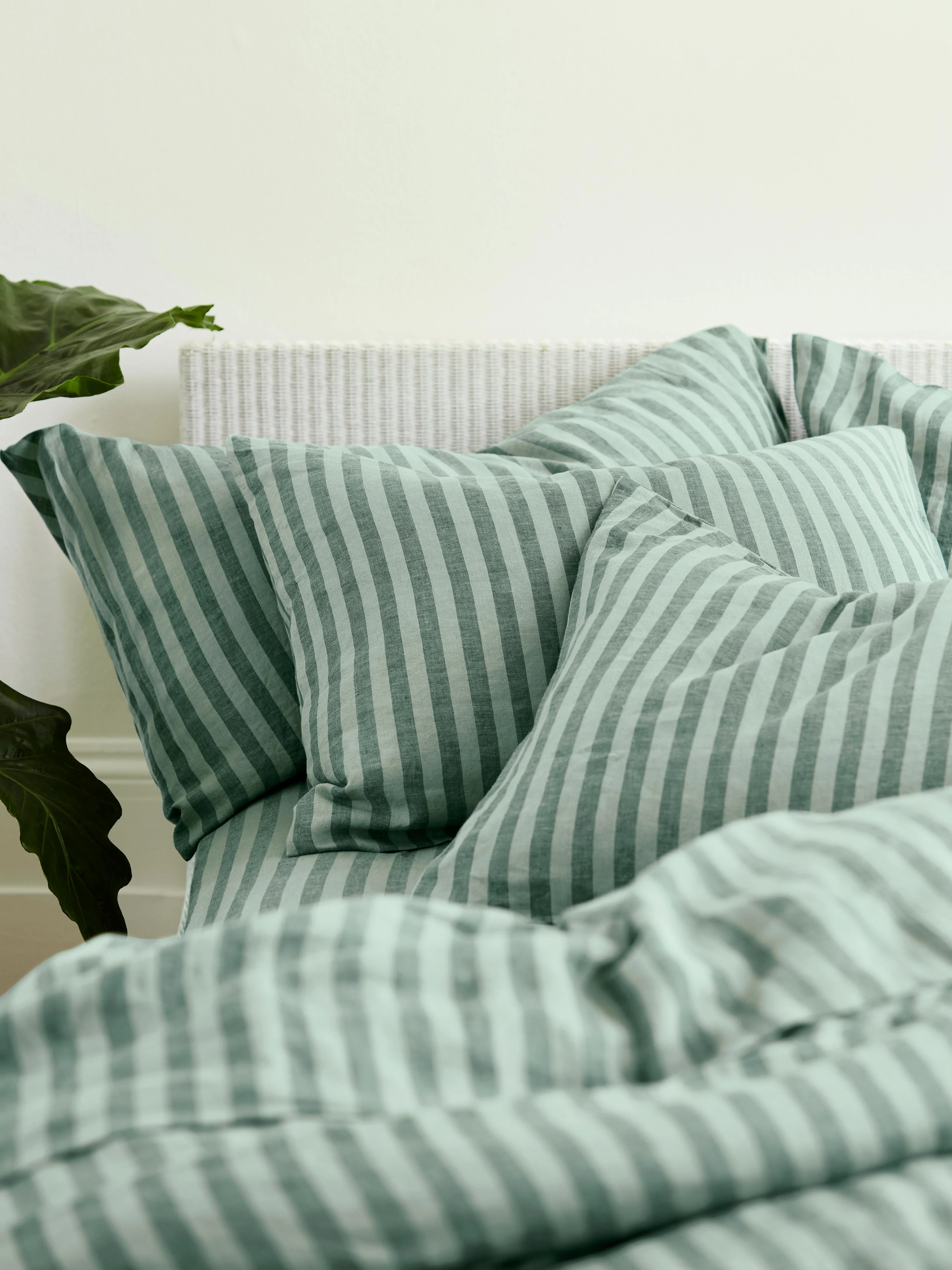 Environmentally Friendly Pine Green Pembroke Stripe Linen Pillowcases Pair Long-Lasting
