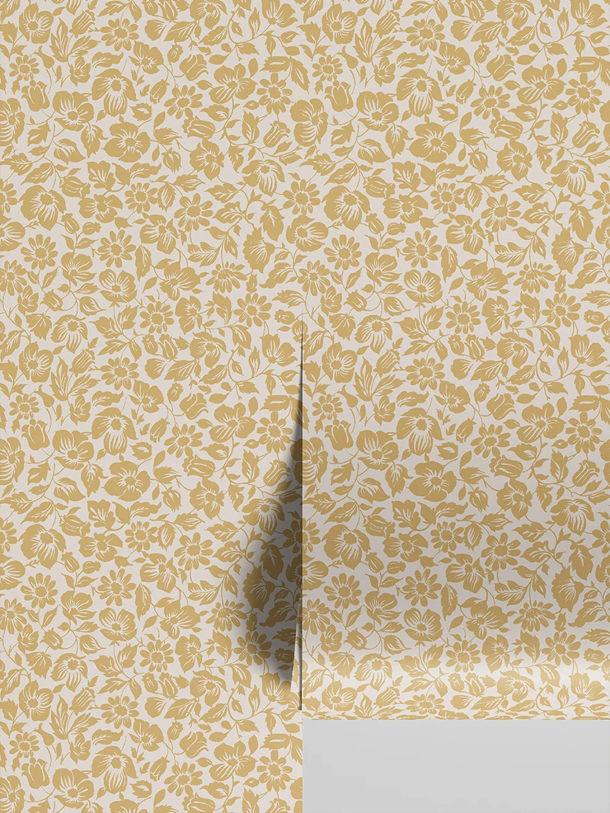 High-End Butterscotch Meadow Floral Wallpaper Durable