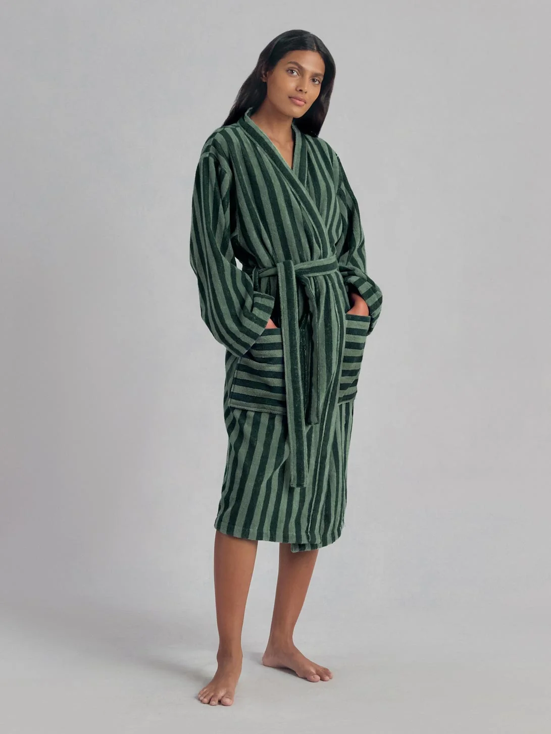 Outstanding Pine Green Pembroke Stripe Cotton Robe Crafted