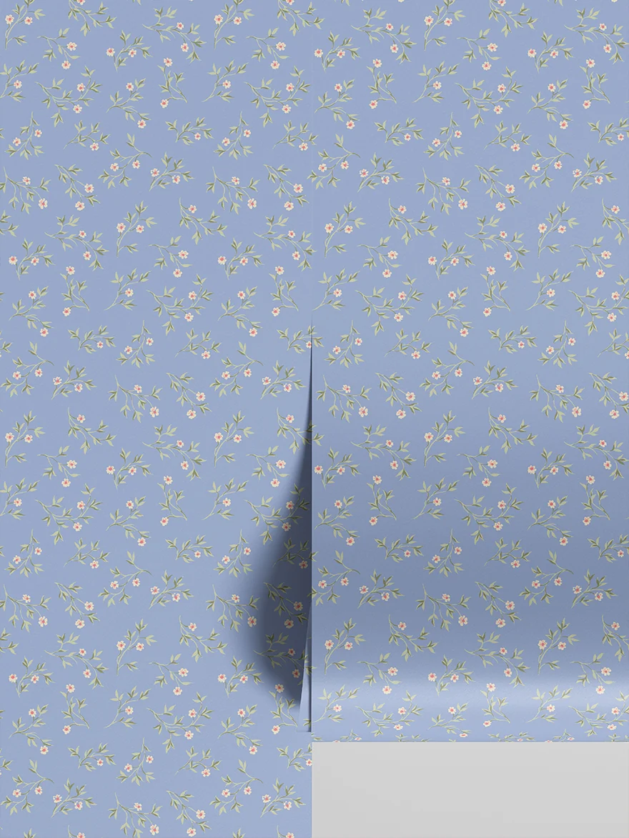 Artisan Meadow Blue Spring Sprig Wallpaper Crafted