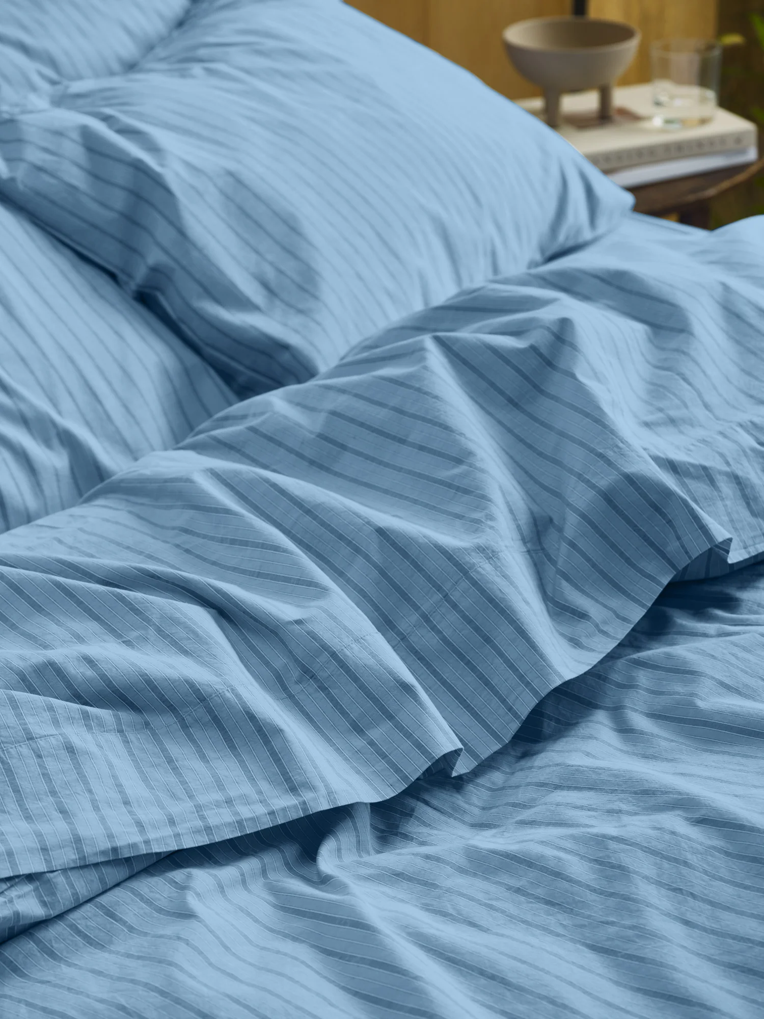 Consistent Pale Blue Favourite Shirt Stripe Cotton Flat Sheet Detailed