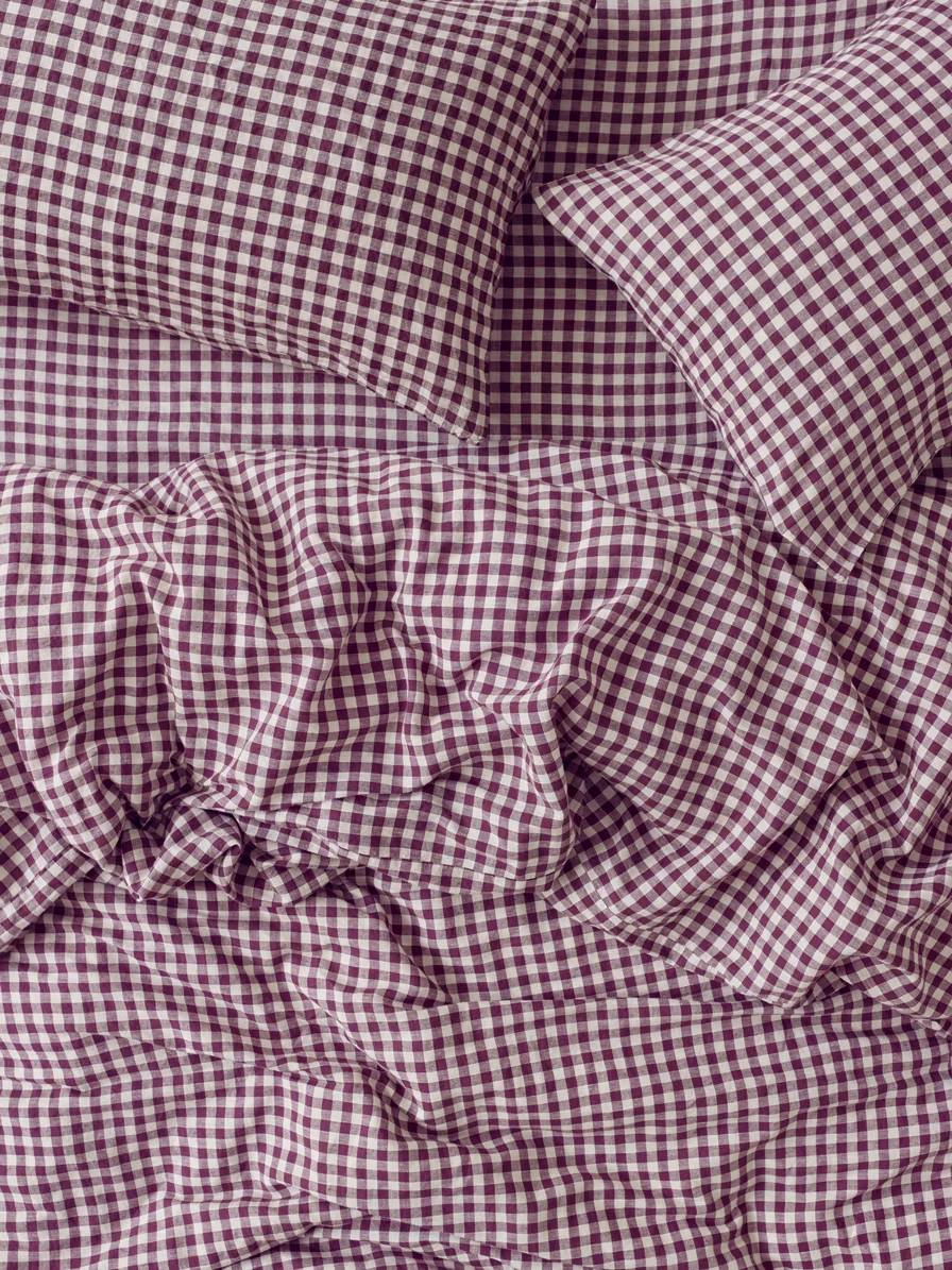 Elite Berry Gingham Linen Blend Duvet Cover Convenient