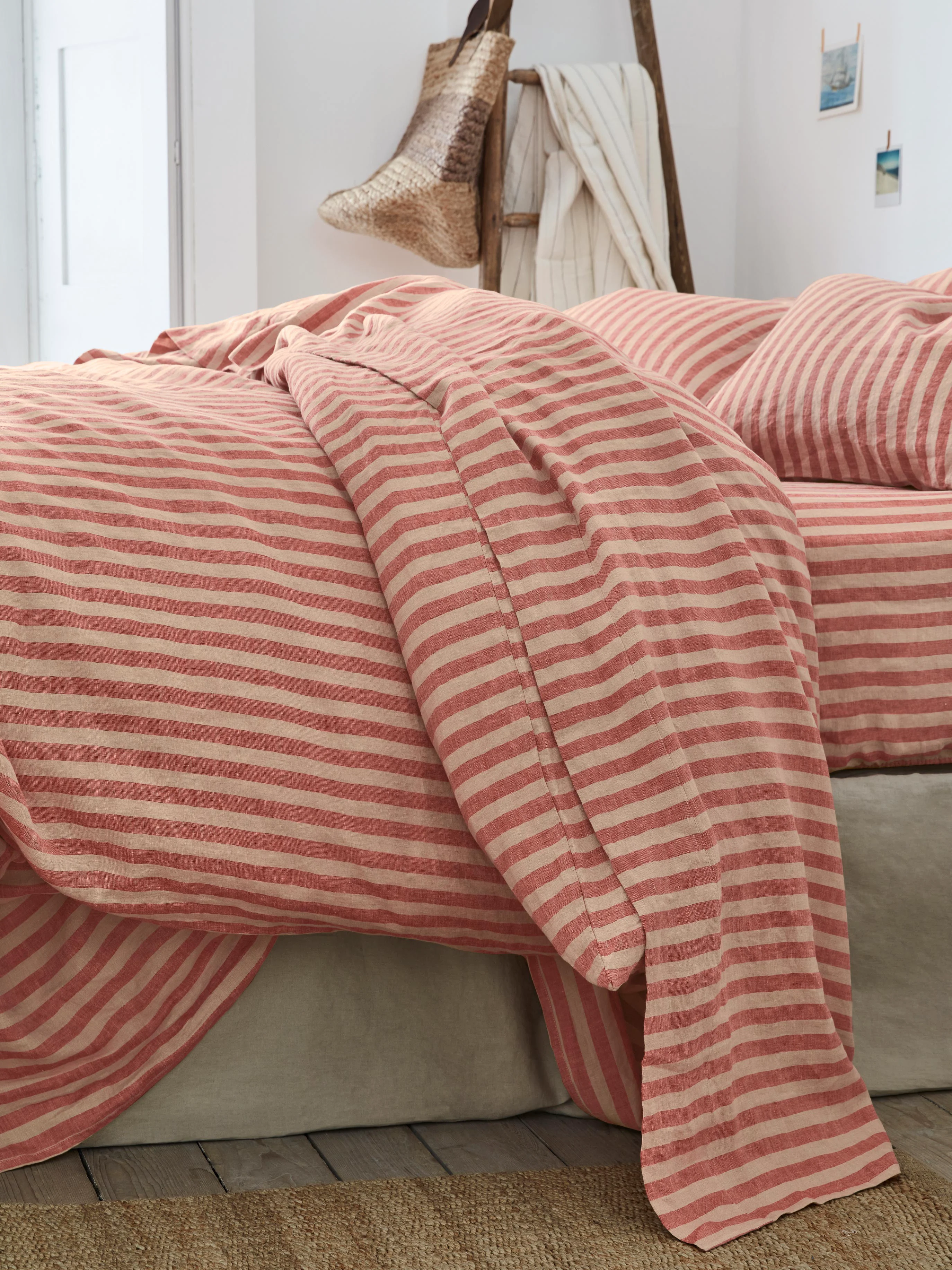 Smooth Sandstone Red Pembroke Stripe Linen Blend Flat Sheet Solid