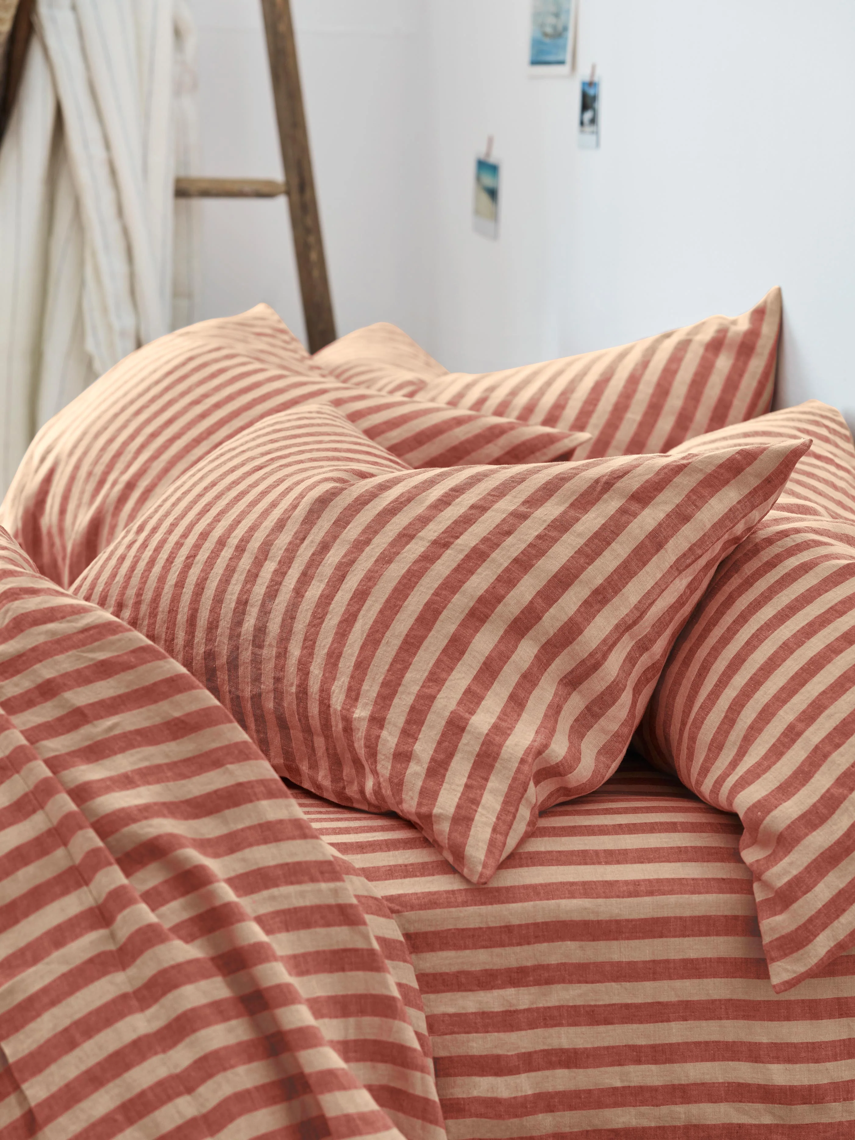 Expertly Made Sandstone Red Pembroke Stripe Linen Blend Pillowcases Pair Official