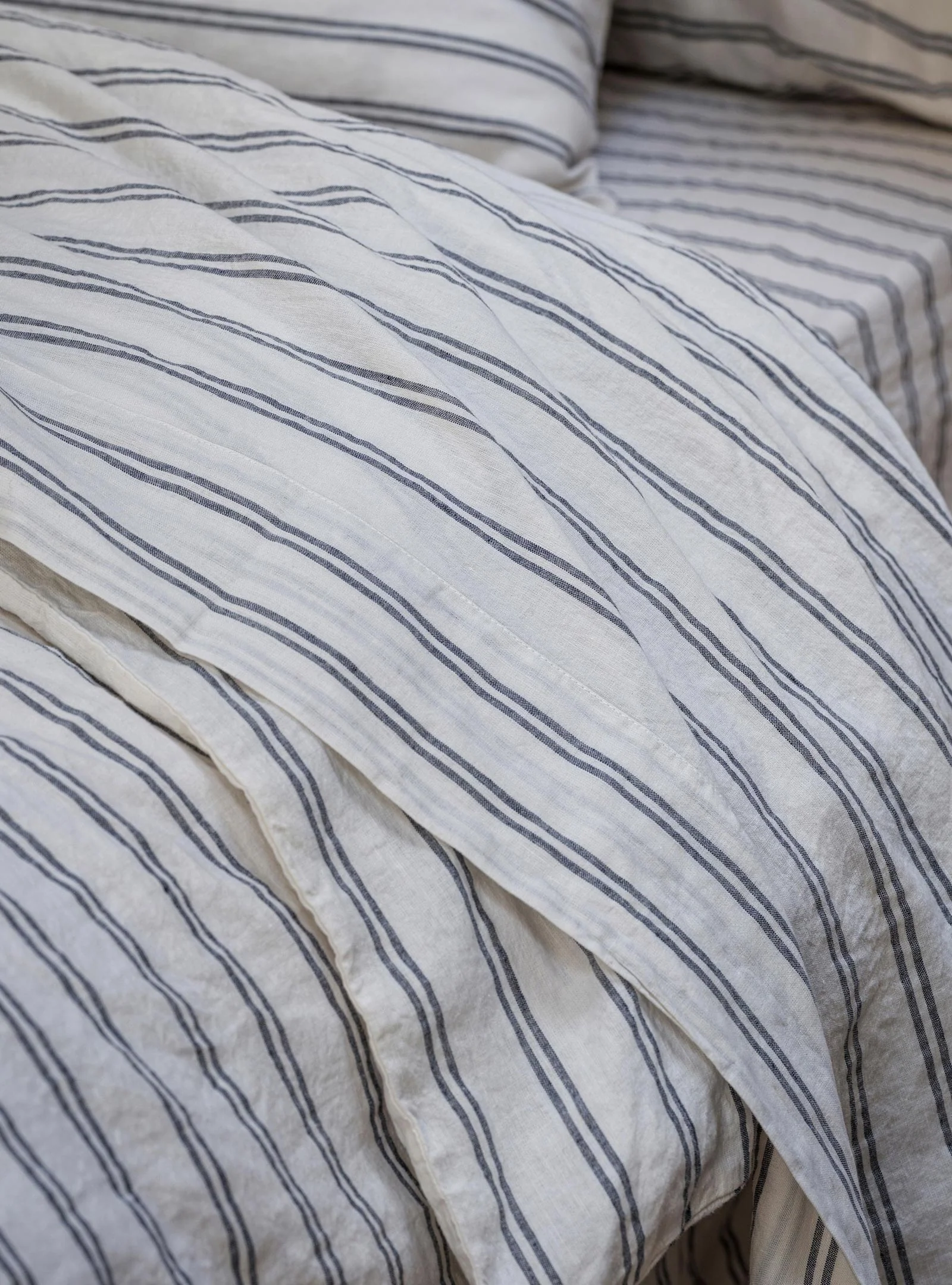 Secure Ivory Kemptown Stripe Linen Blend Flat Sheet Smart