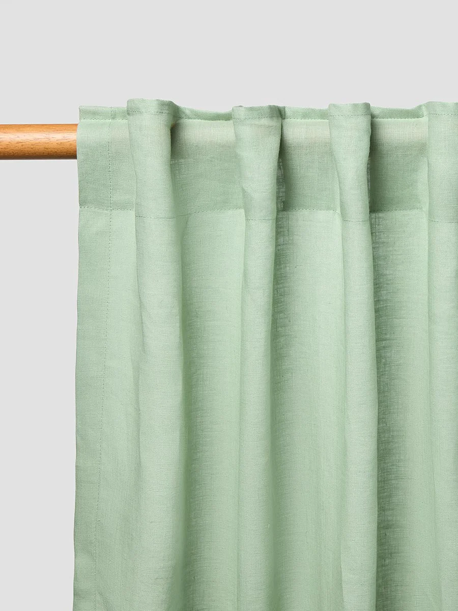 High-Grade Sage Green Linen Blend Curtain Pair Official