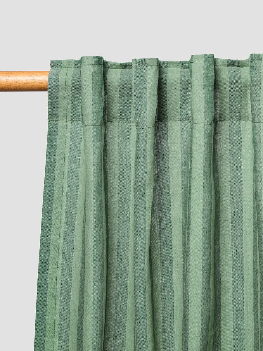 Efficient Pine Green Pembroke Stripe Linen Blend Curtains Pair Natural
