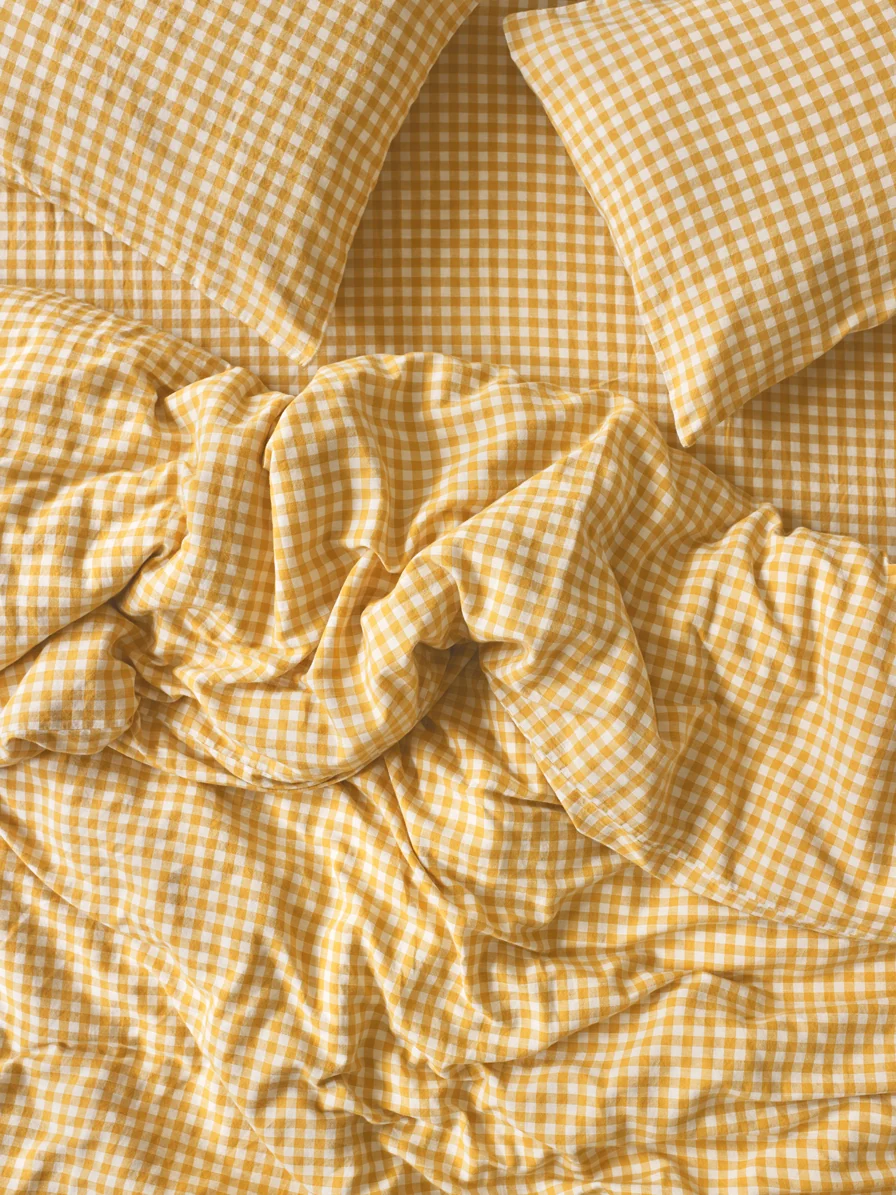 Powerful Honey Gingham Linen Blend Duvet Cover Professional