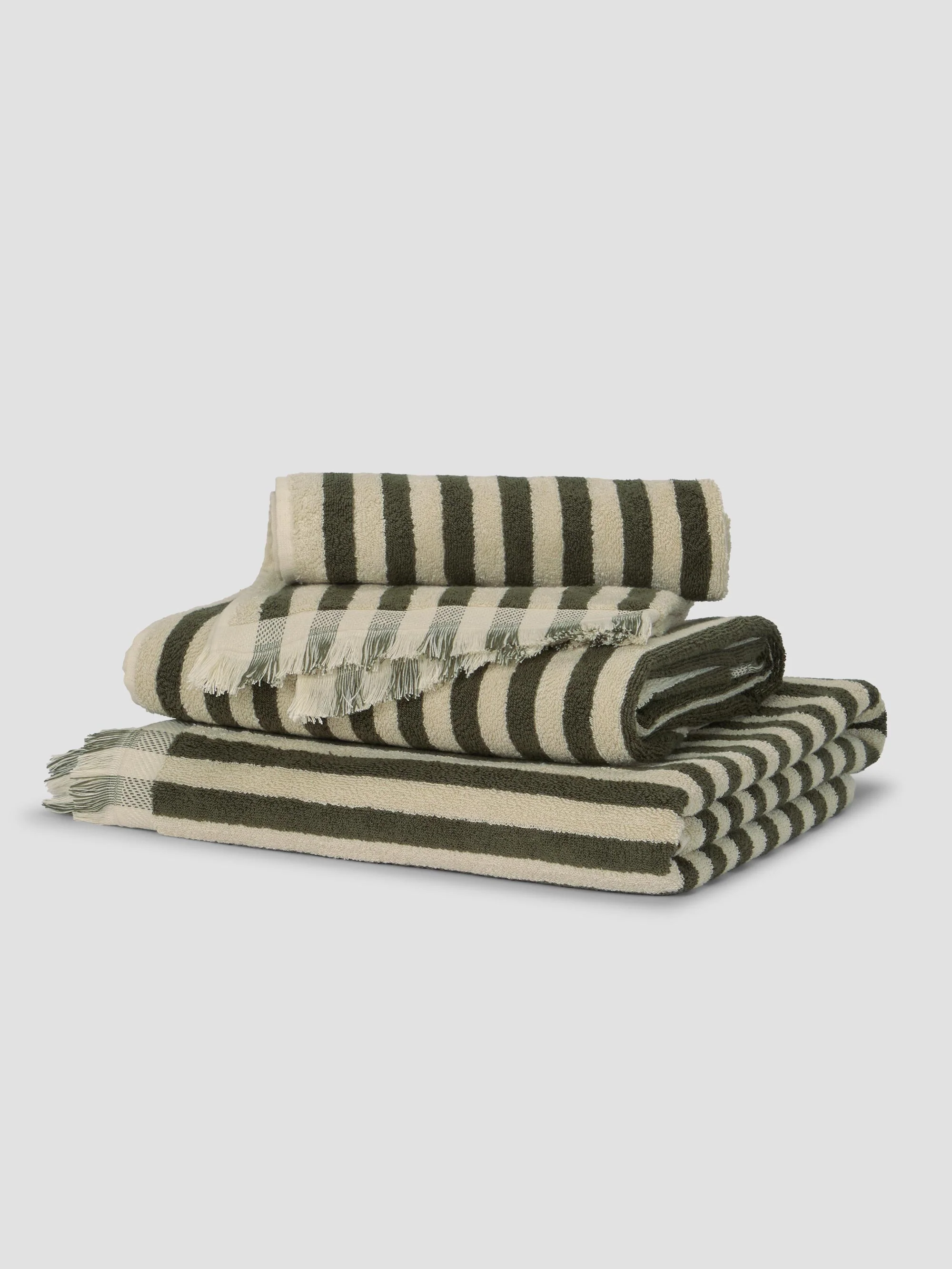 Authentic Olive Green Pembroke Stripe Cotton Towels Practical