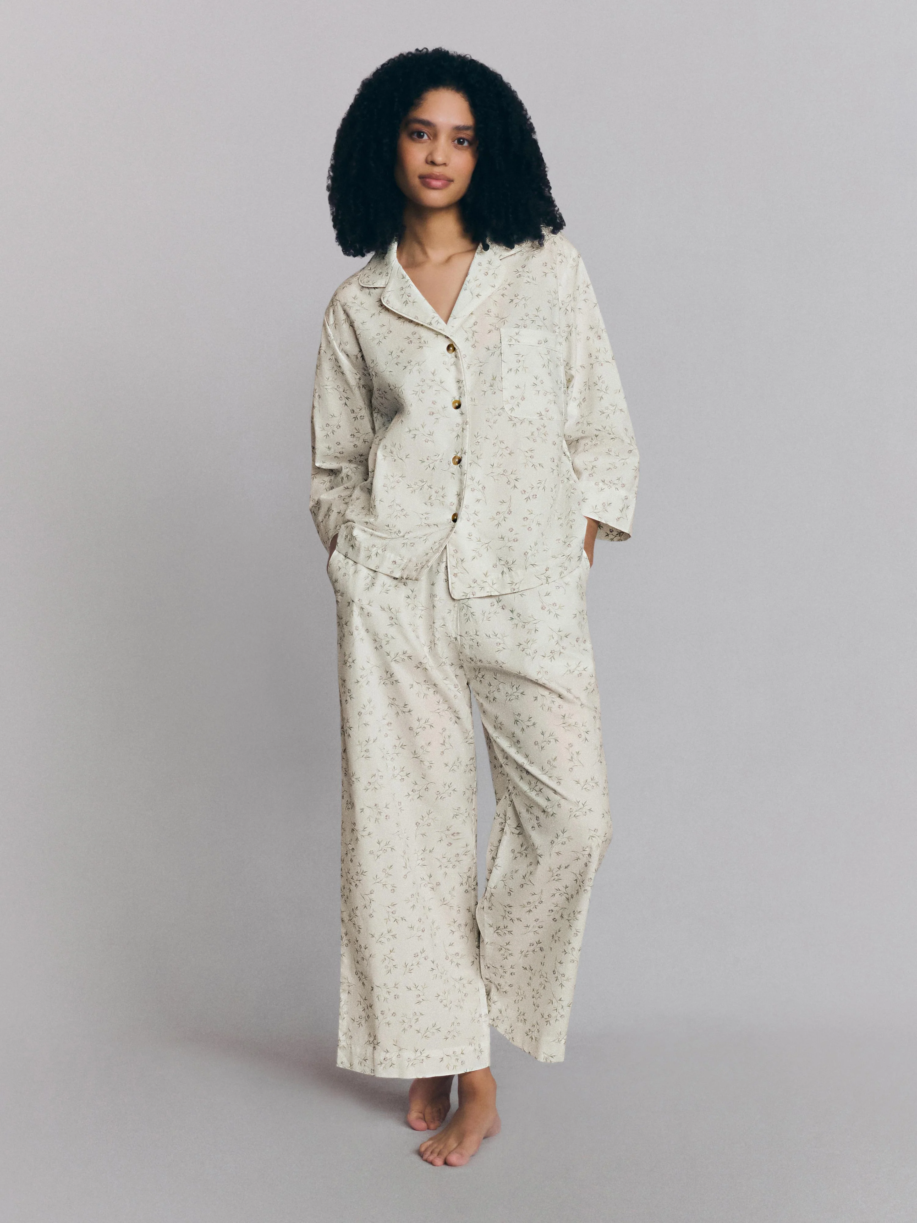Sophisticated Spring Sprig Floral Cotton Cropped Trouser Set Smart