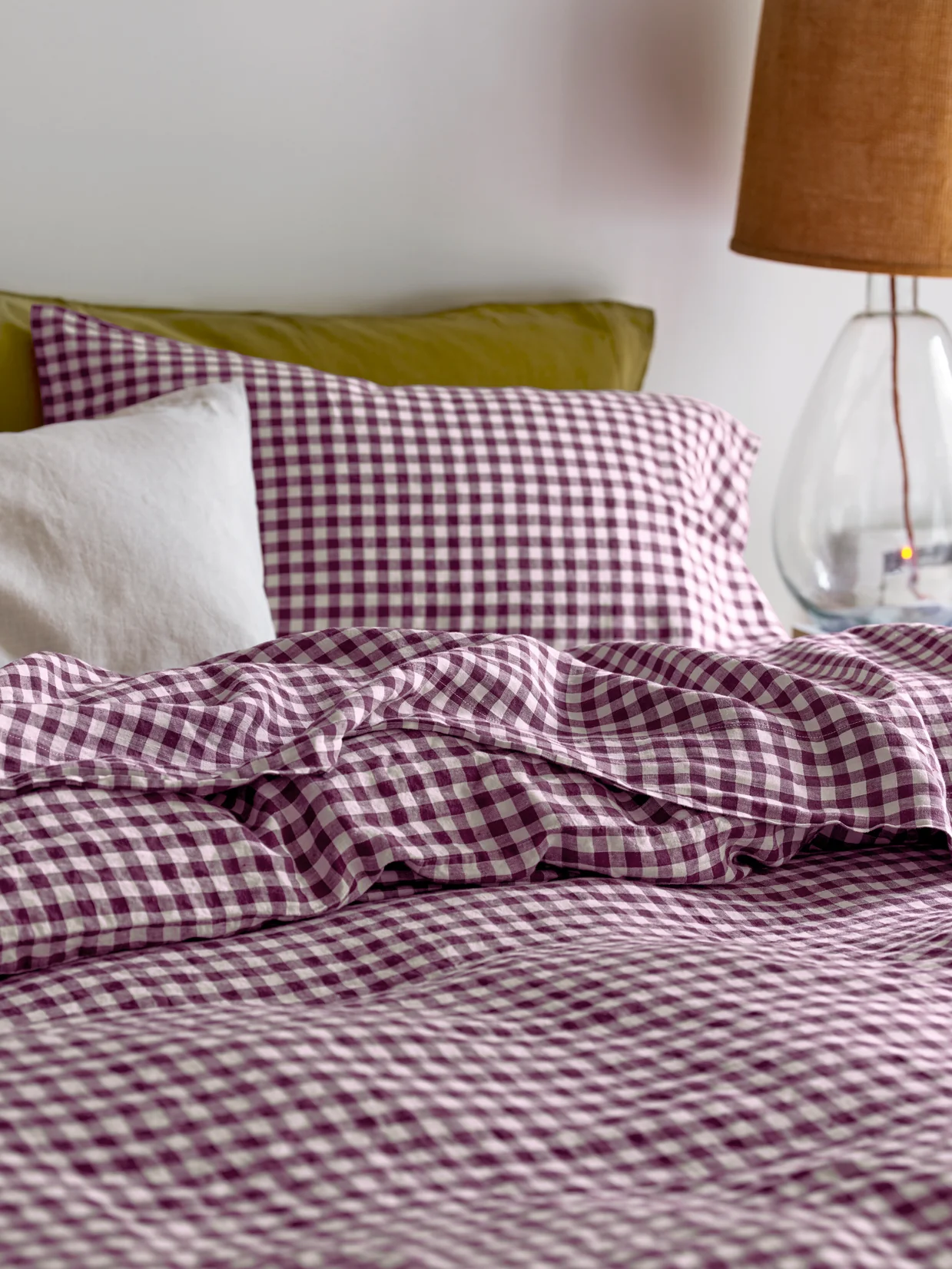 Consistent Berry Gingham Linen Blend Flat Sheet Expertly Made