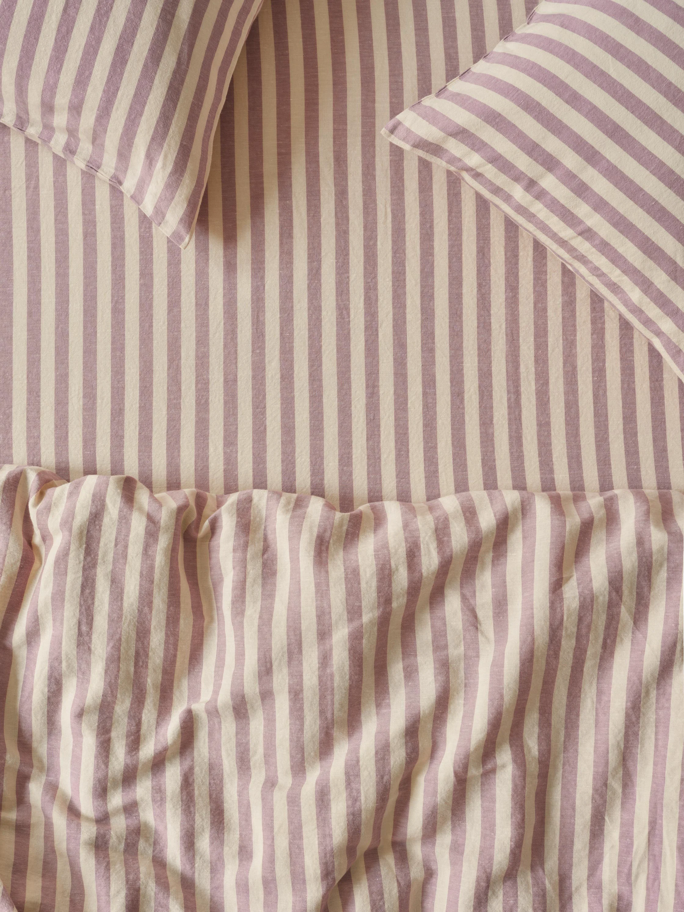 Verified Elderberry Pembroke Stripe Linen Blend Fitted Sheet Premium Material