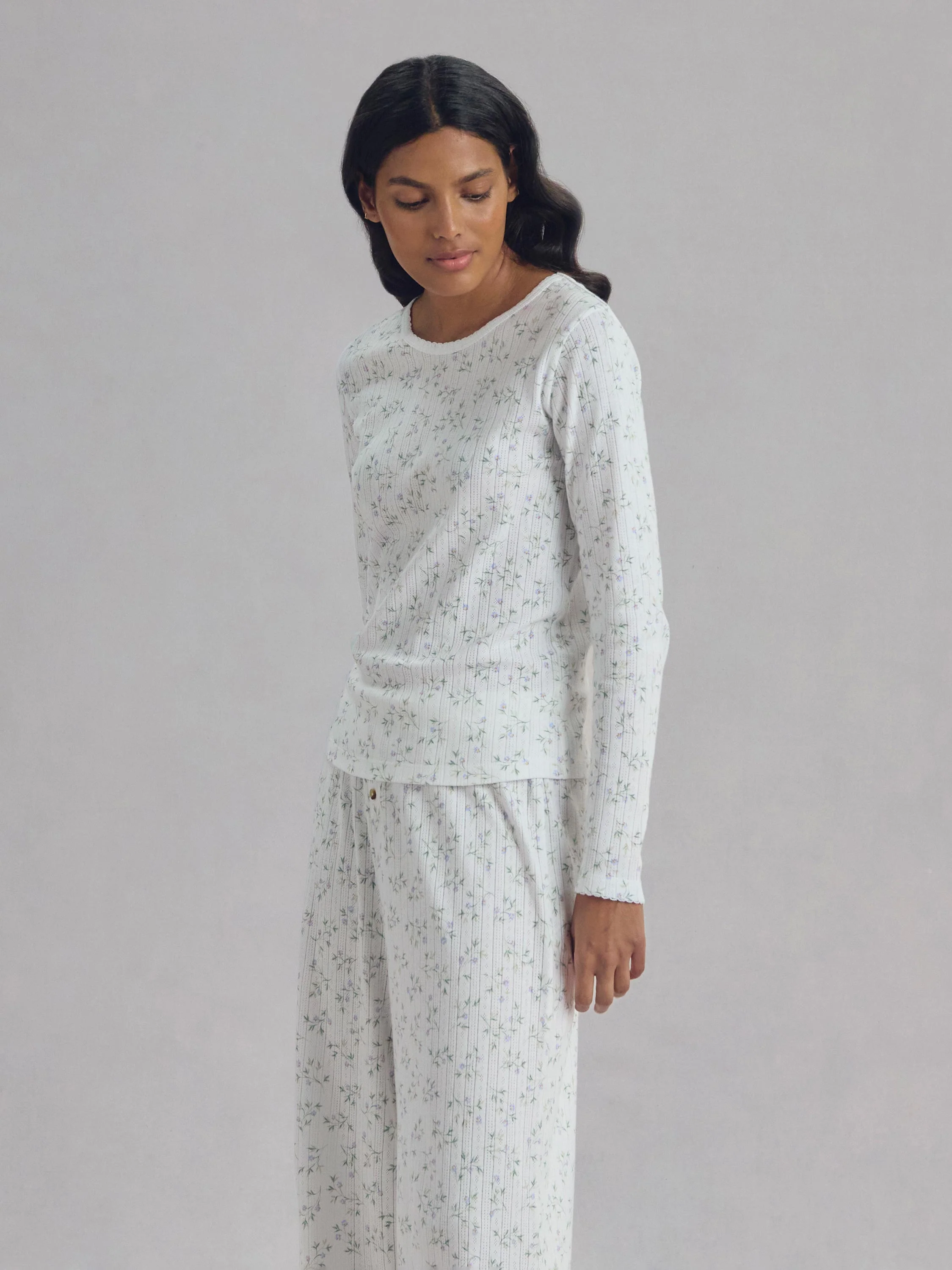 Long-Lasting Spring Sprig Pointelle Long Sleeve Top Efficient