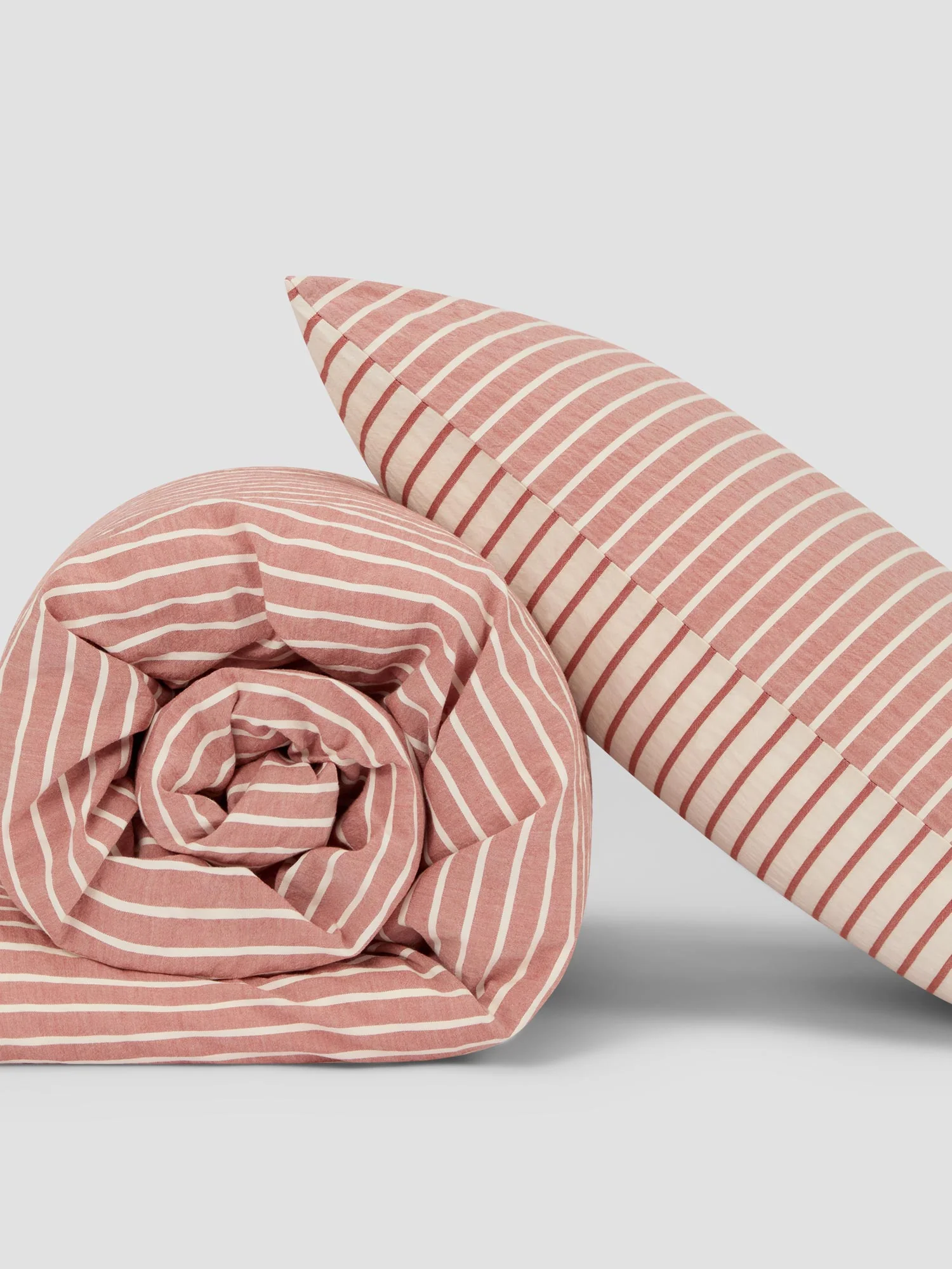 Organic Auburn Red Texture Stripe Cotton Kids Bedding Set Traditional