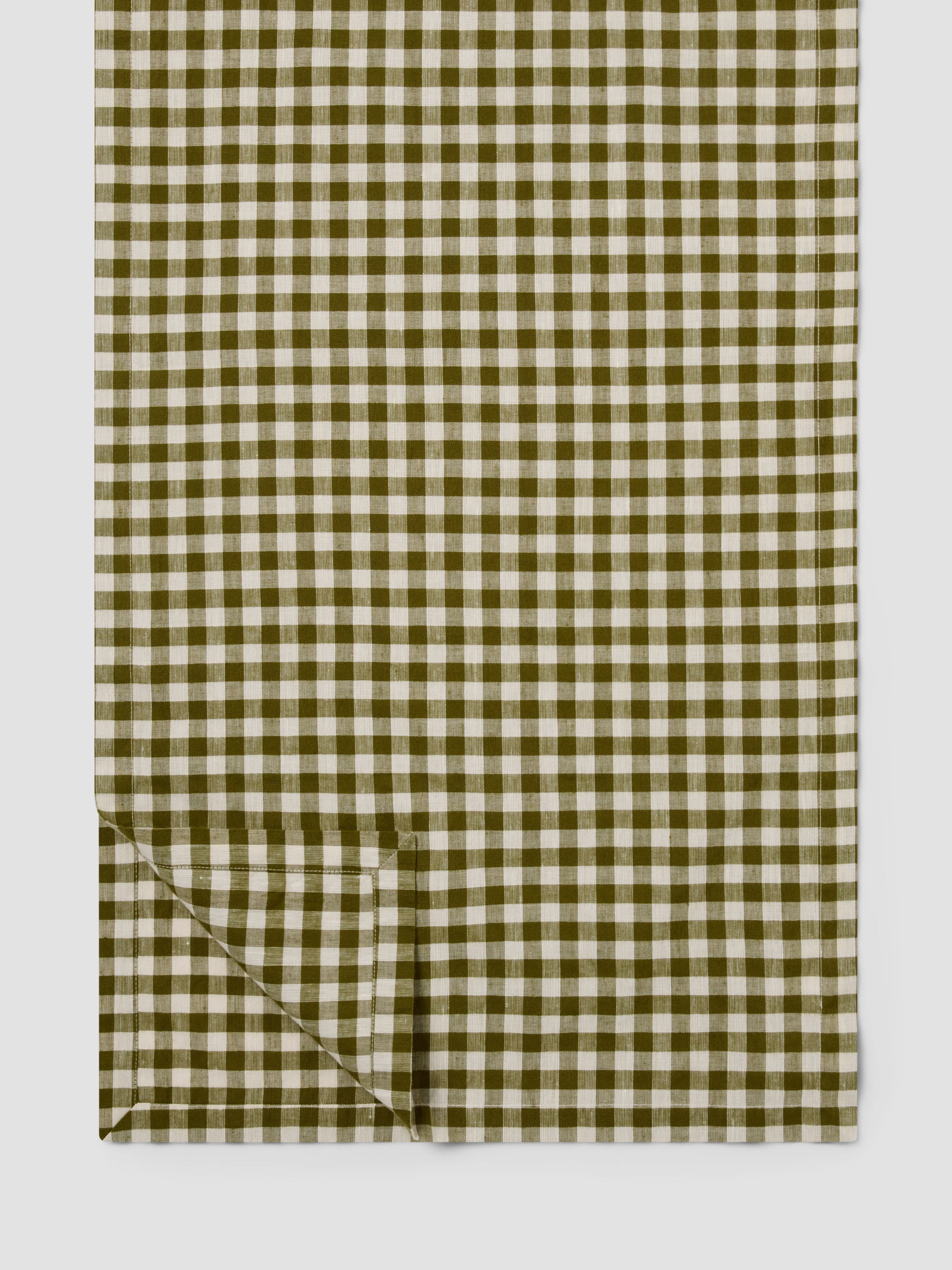 Premium Botanical Green Gingham Linen Blend Table Runner Elegant