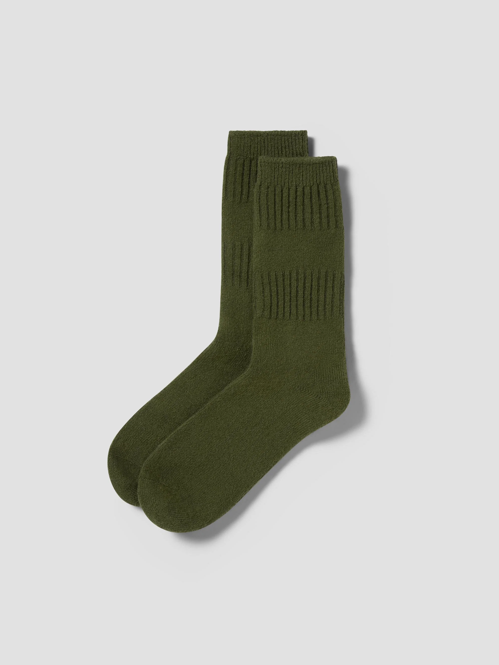 Certified Moss Green Merino Wool Ribbed Socks Detailed