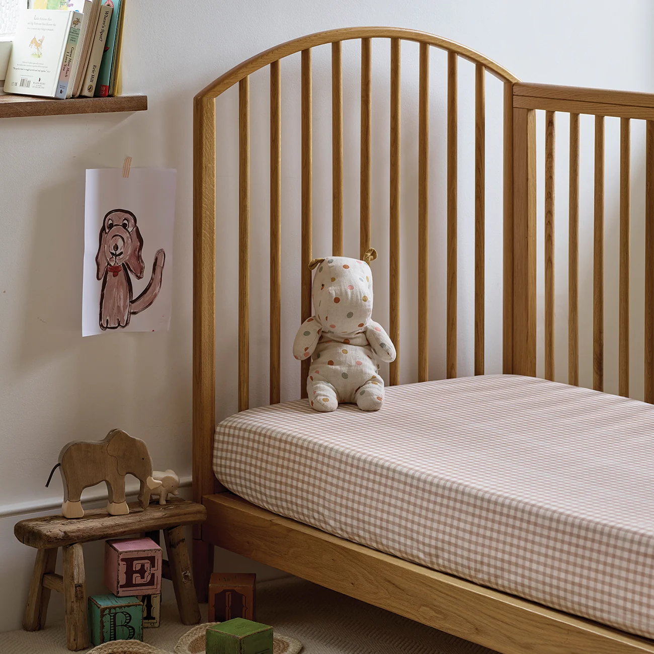 Safe Café au Lait Gingham Kids Cotton Fitted Sheet Powerful