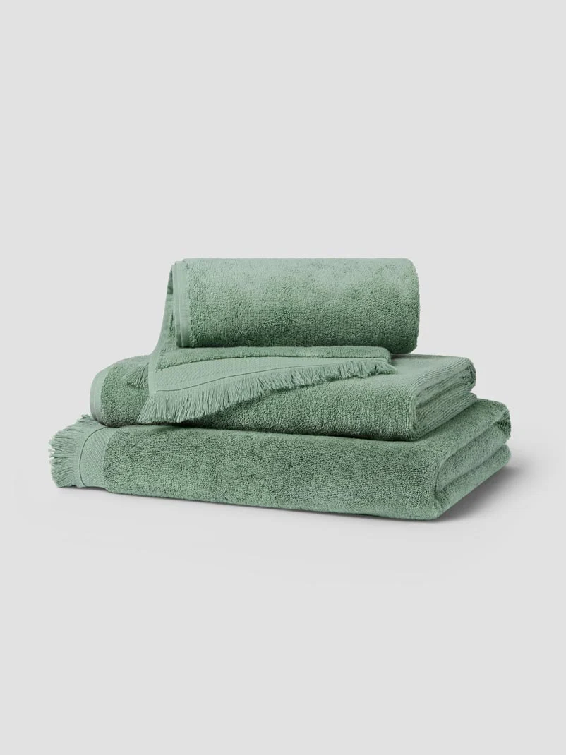Trusted Moss Green Fringe Edge Cotton Towels Refined
