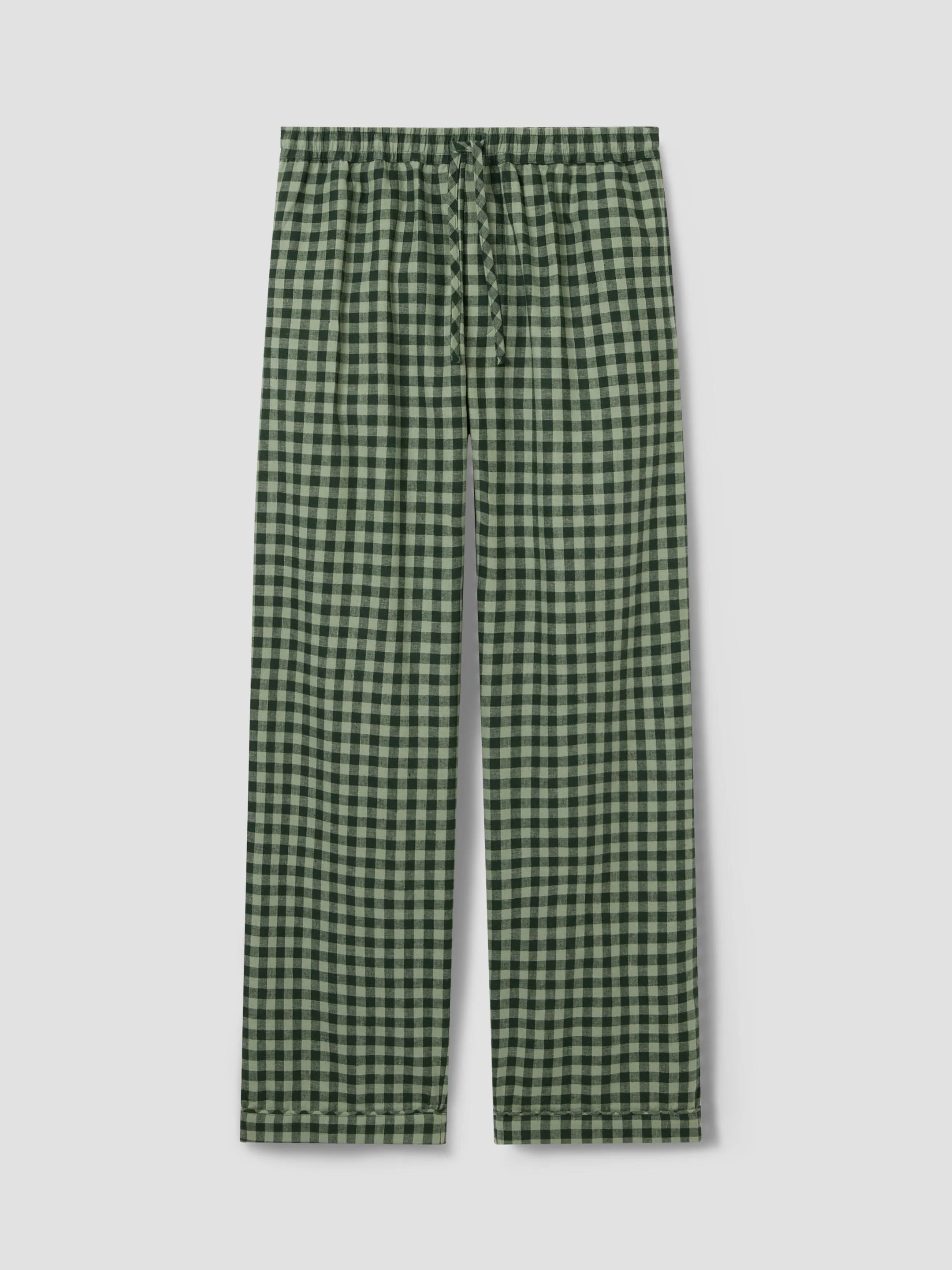 Trusted Bay Green Fern Gingham Linen Blend Trousers Excellent