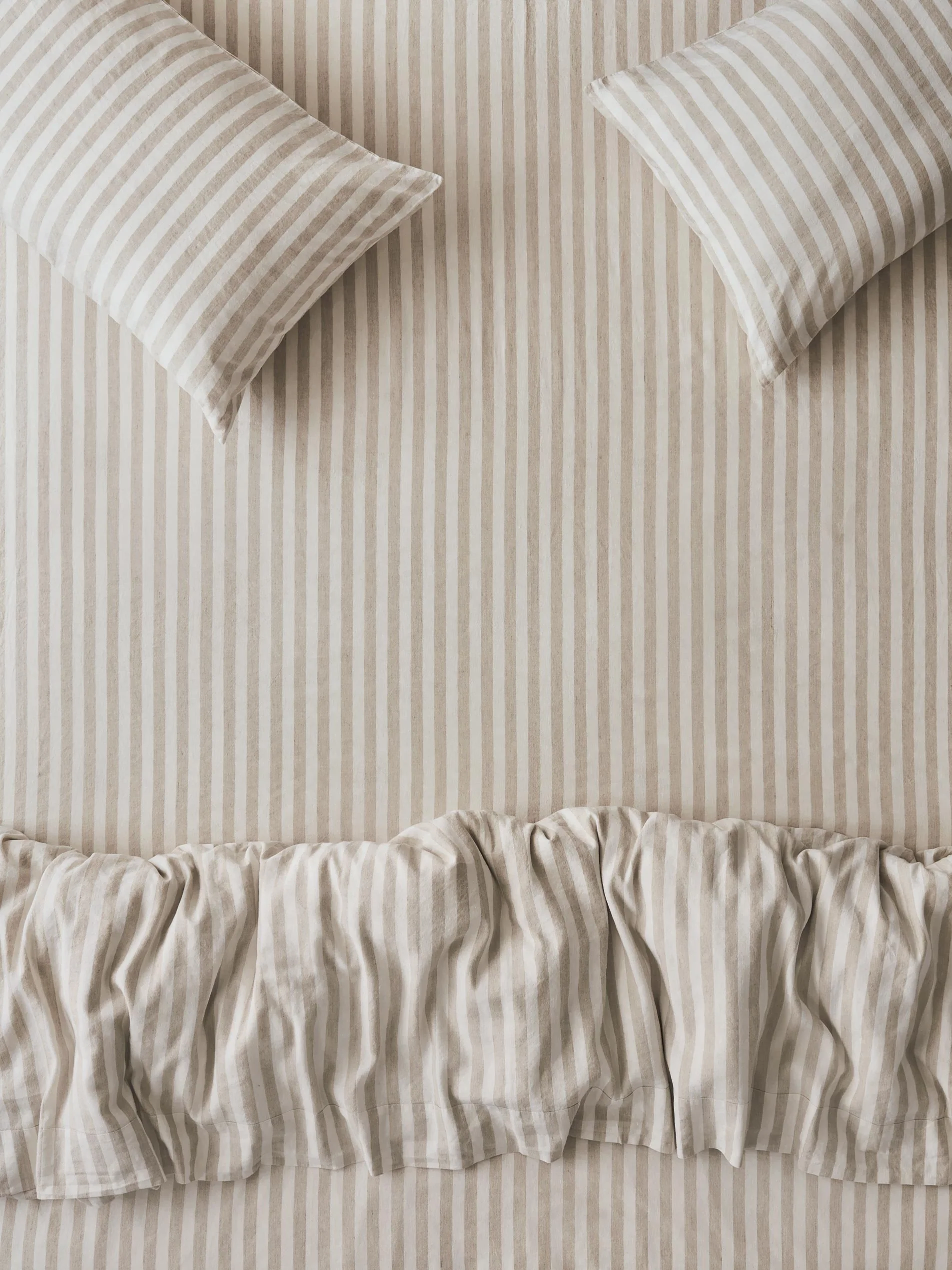 Practical Oatmeal Pembroke Stripe Linen Blend Fitted Sheet Luxury