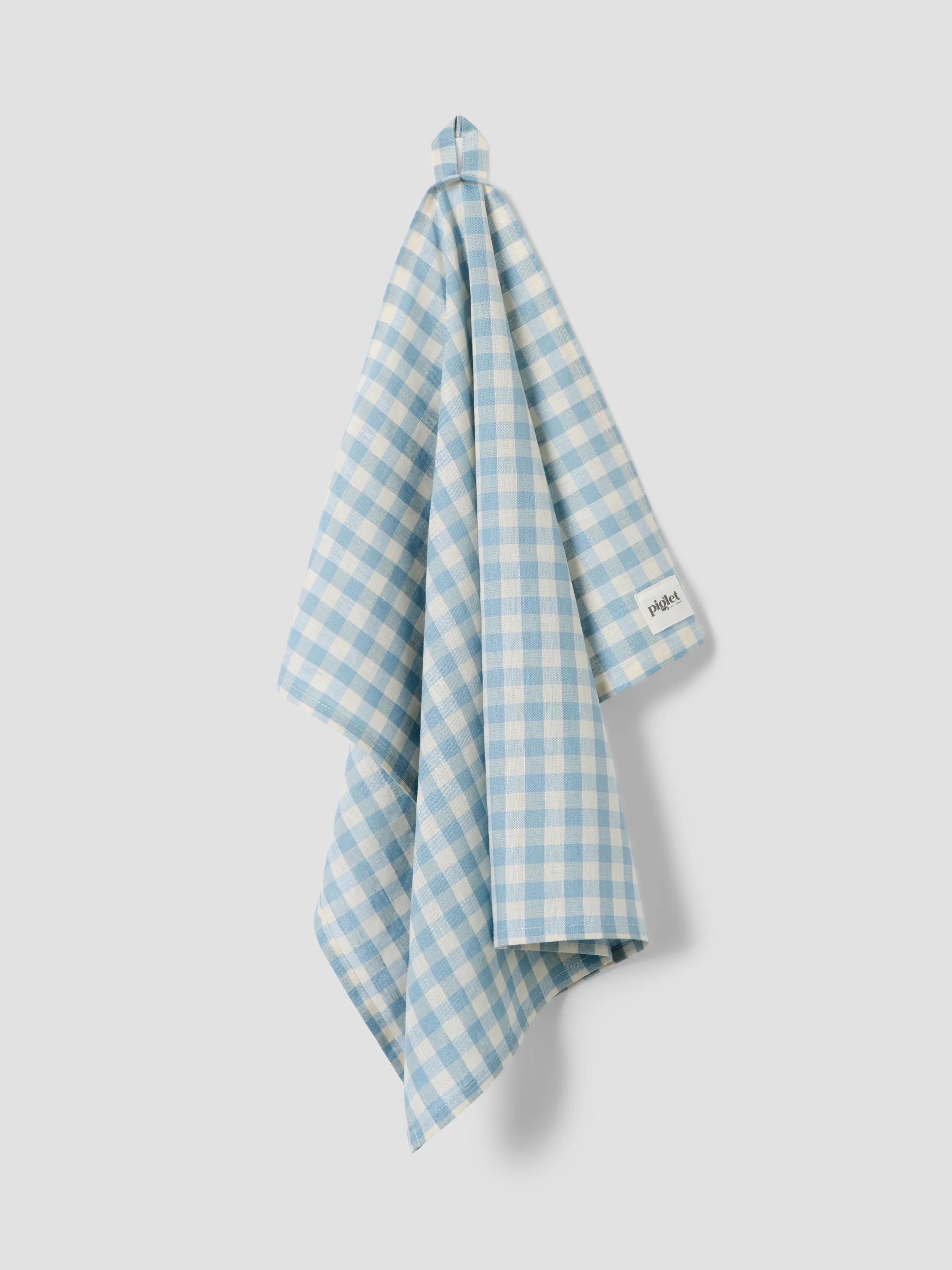 Lightweight Warm Blue Gingham Linen Blend Tea Towel Stylish
