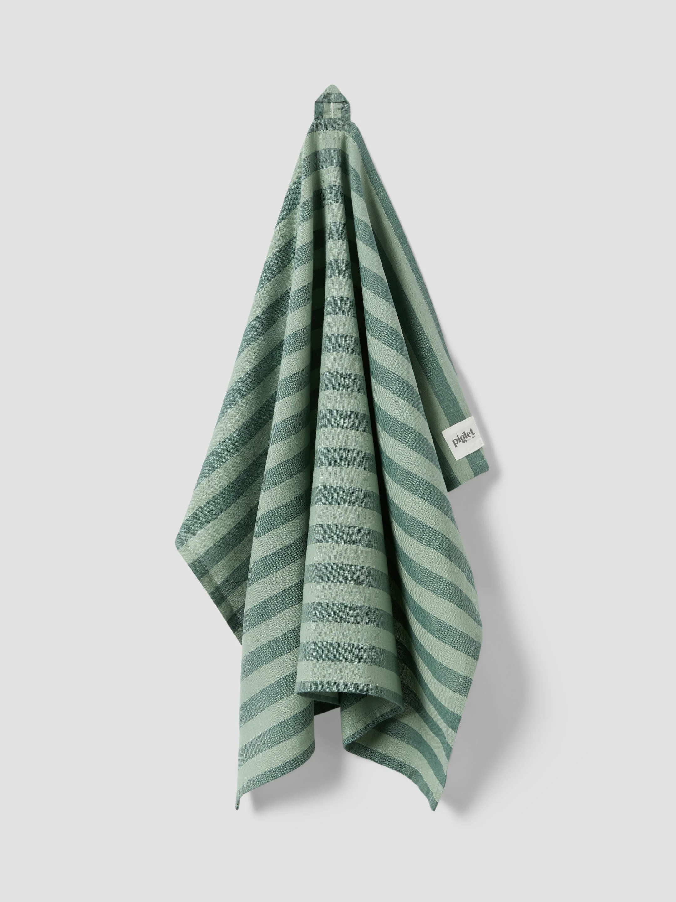 Quality Pine Green Pembroke Stripe Linen Blend Tea Towel Fine Crafted