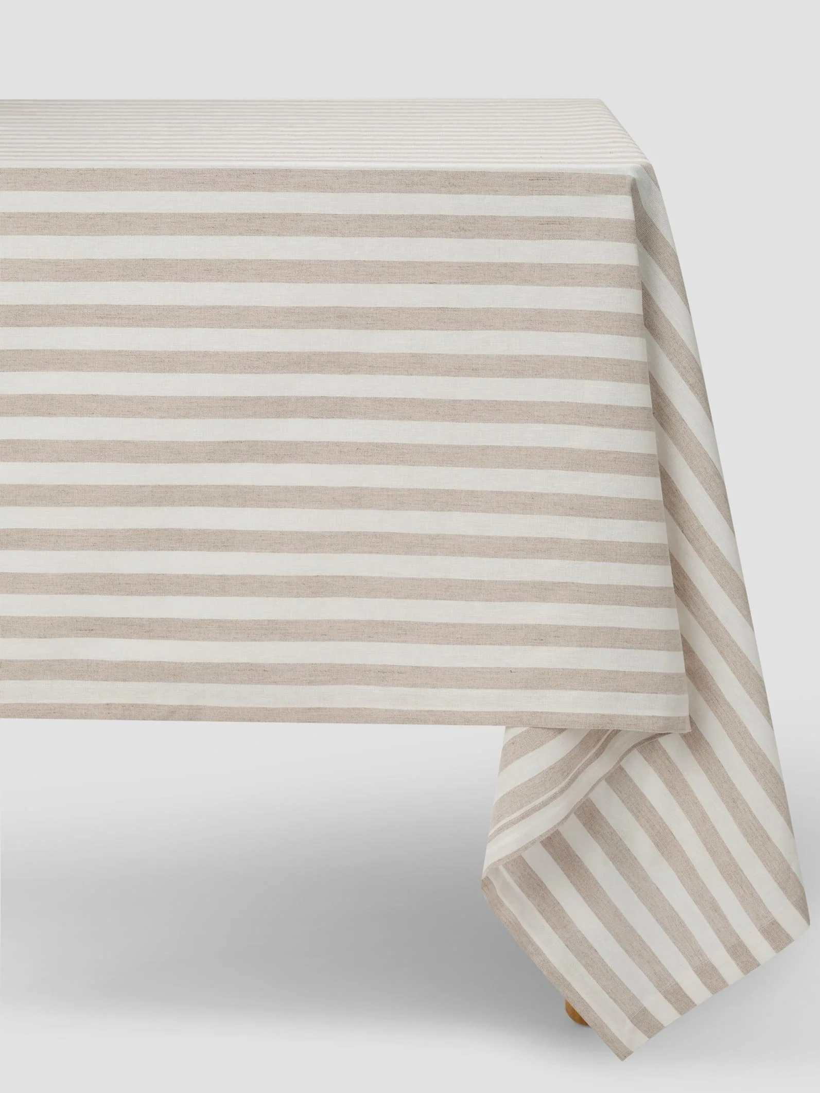 Stylish Oatmeal Pembroke Stripe Linen Blend Tablecloth Detailed